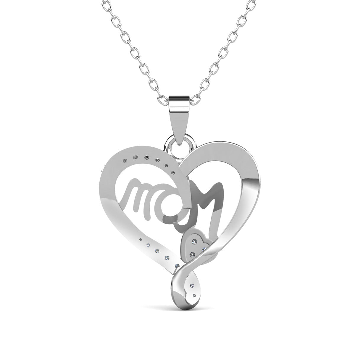 Karina 18k White Gold Plated Mom Heart Pendant Necklace with Swarovski Crystals
