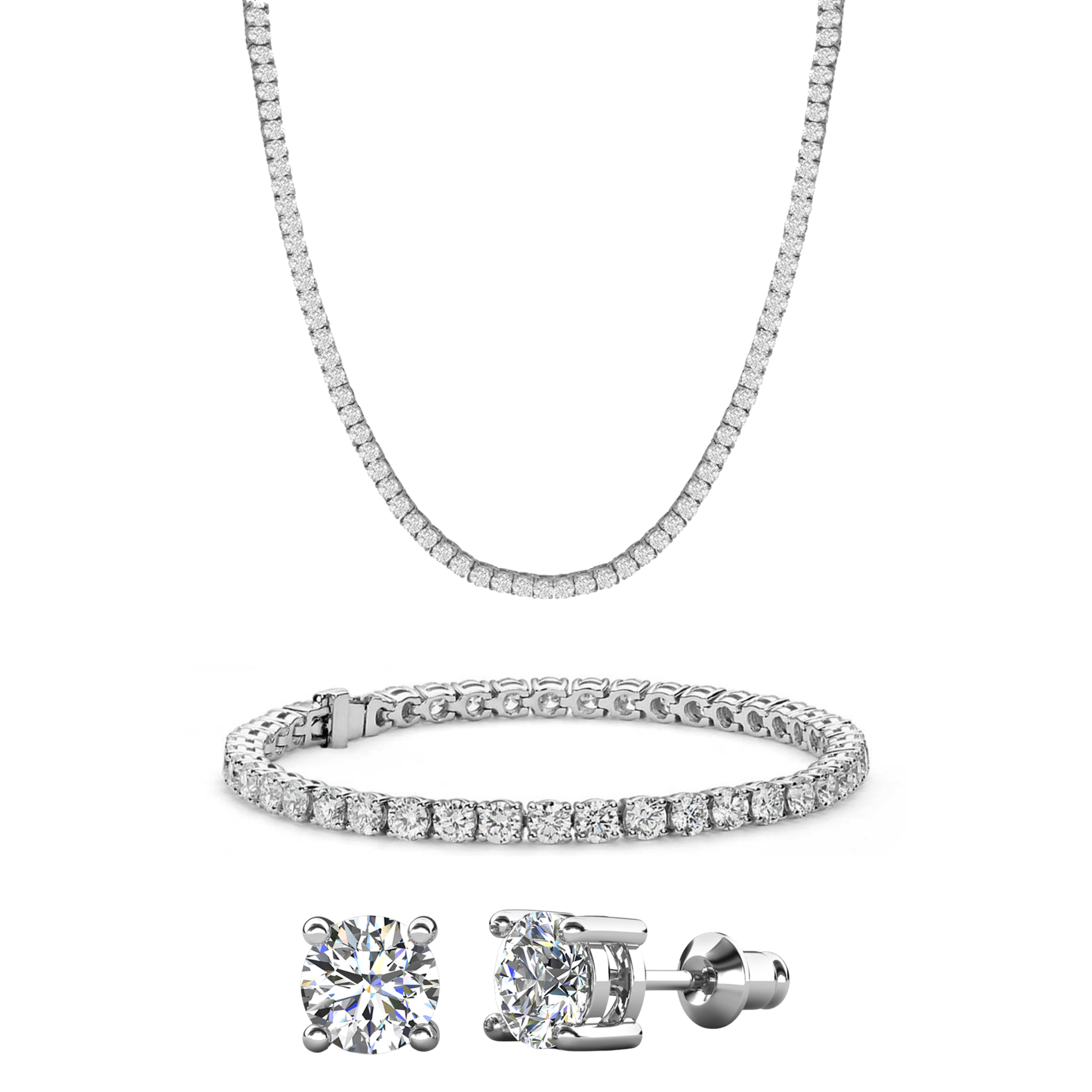 Kaylee 18k White Gold Plated Jewelry Set with Simulated Diamond Crystals (Pack of 3)