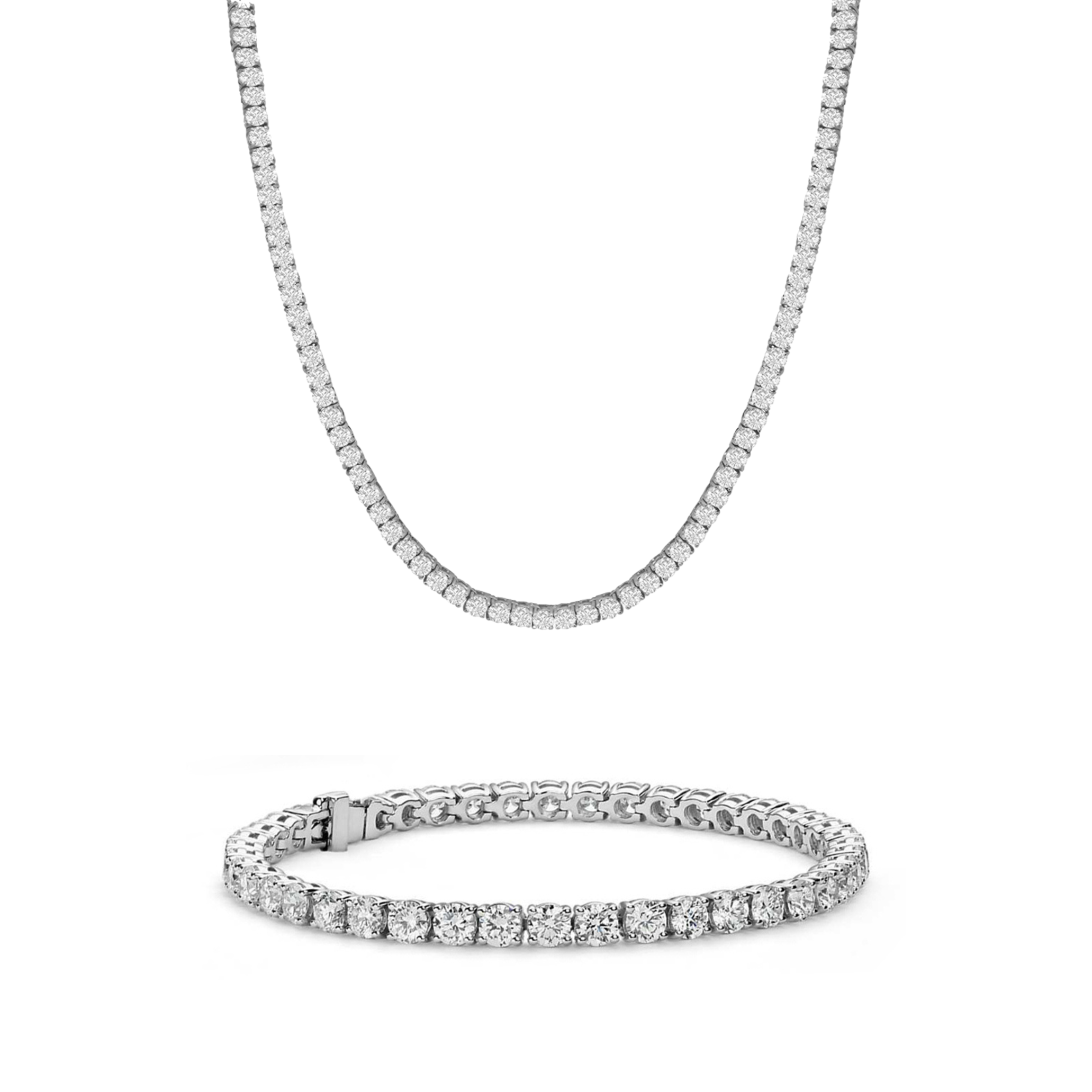 Kaylee 18k White Gold Plated Tennis Bracelet and Necklace Set with Simulated Diamond Crystals