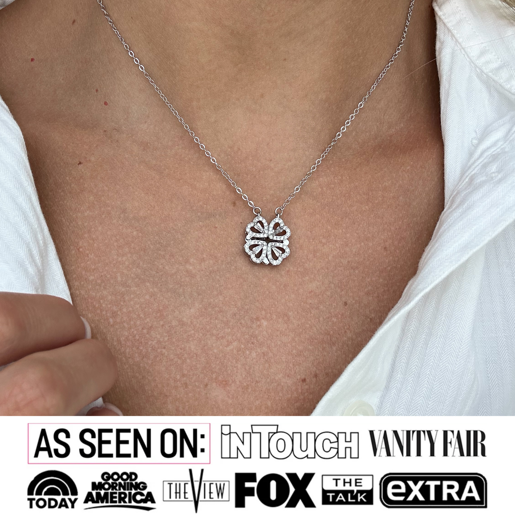 Posie 18k White Gold Plated 2-in-1 Heart/Clover Pendant Necklace with Swarovski Crystals