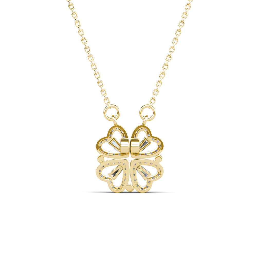 Posie 18k White Gold Plated 2-in-1 Heart/Clover Pendant Necklace with Swarovski Crystals