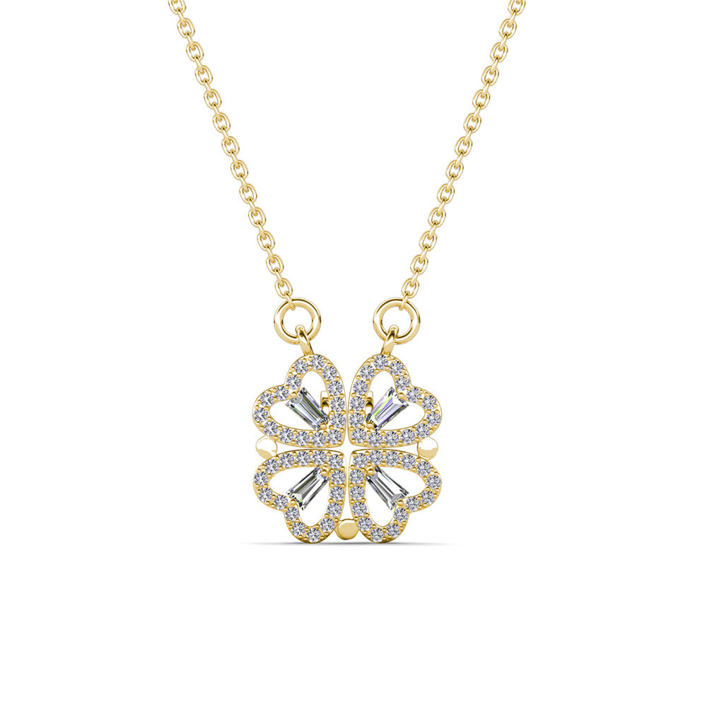 Posie 18k White Gold Plated 2-in-1 Heart/Clover Pendant Necklace with Swarovski Crystals
