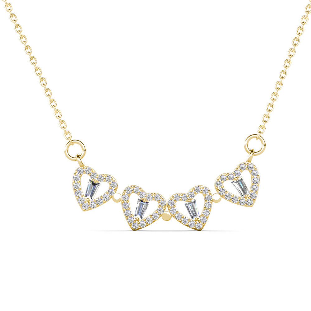 Posie 18k White Gold Plated 2-in-1 Heart/Clover Pendant Necklace with Swarovski Crystals