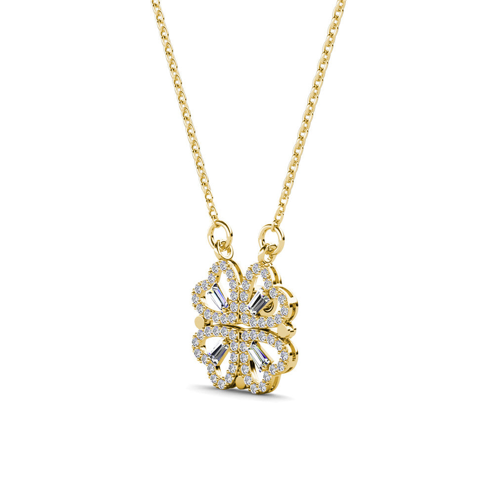 Posie 18k White Gold Plated 2-in-1 Heart/Clover Pendant Necklace with Swarovski Crystals