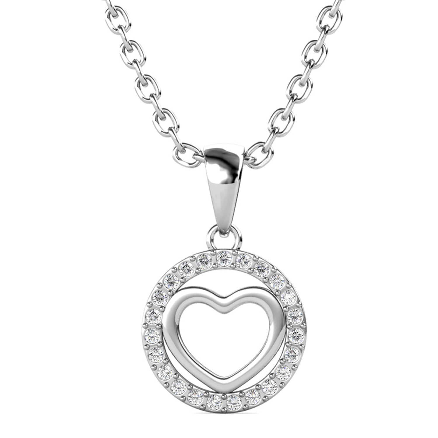 Khaleesi 18k White Gold Plated Silver Heart Necklace and Earring Set with Swarovski Crystals