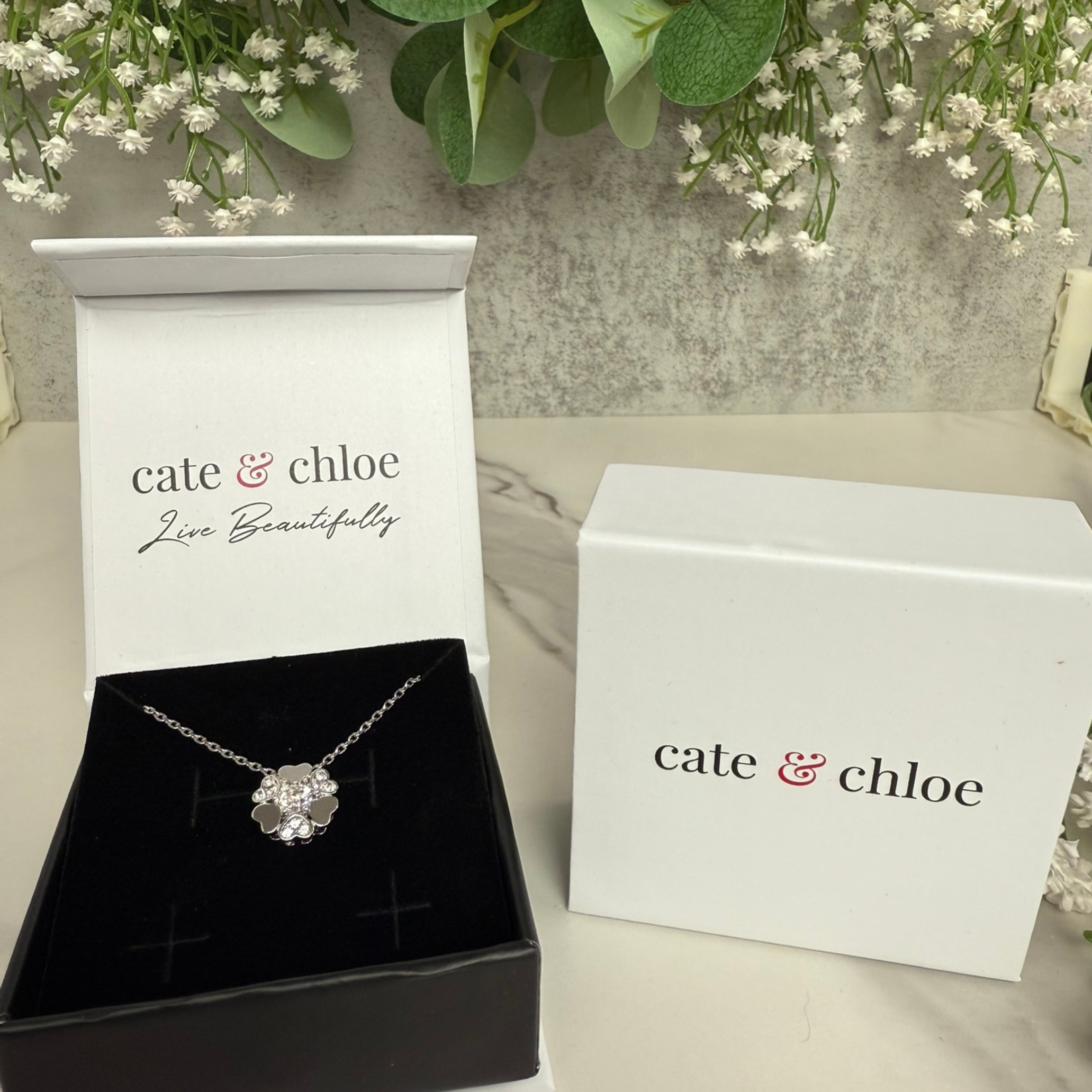 Khloe 18k White Gold Heart Pendant Necklace with Round Cut Swarovski Crystals