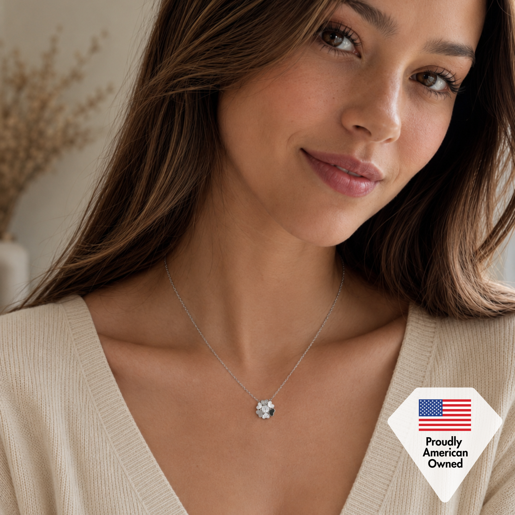 Khloe 18k White Gold Heart Pendant Necklace with Round Cut Swarovski Crystals