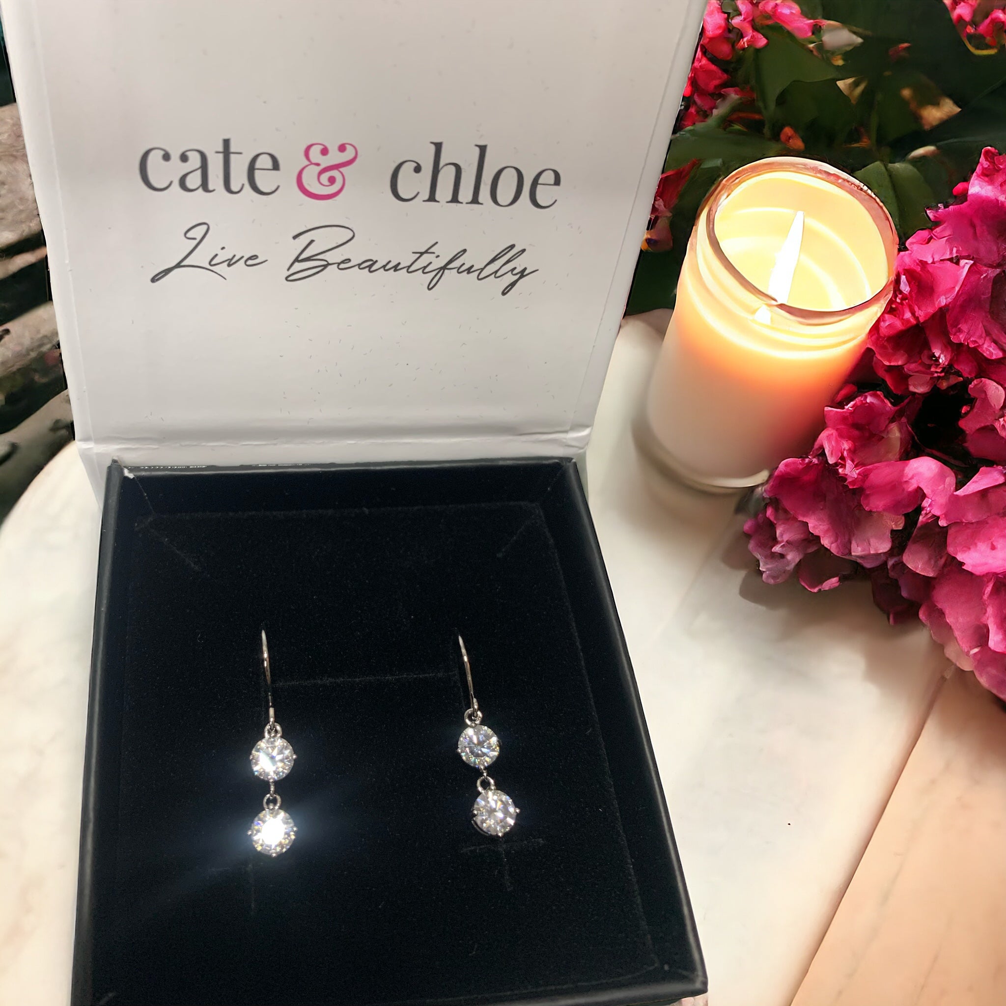 Moissanite by Cate & Chloe Talia Sterling Silver Dangle Earrings with Moissanite Crystals