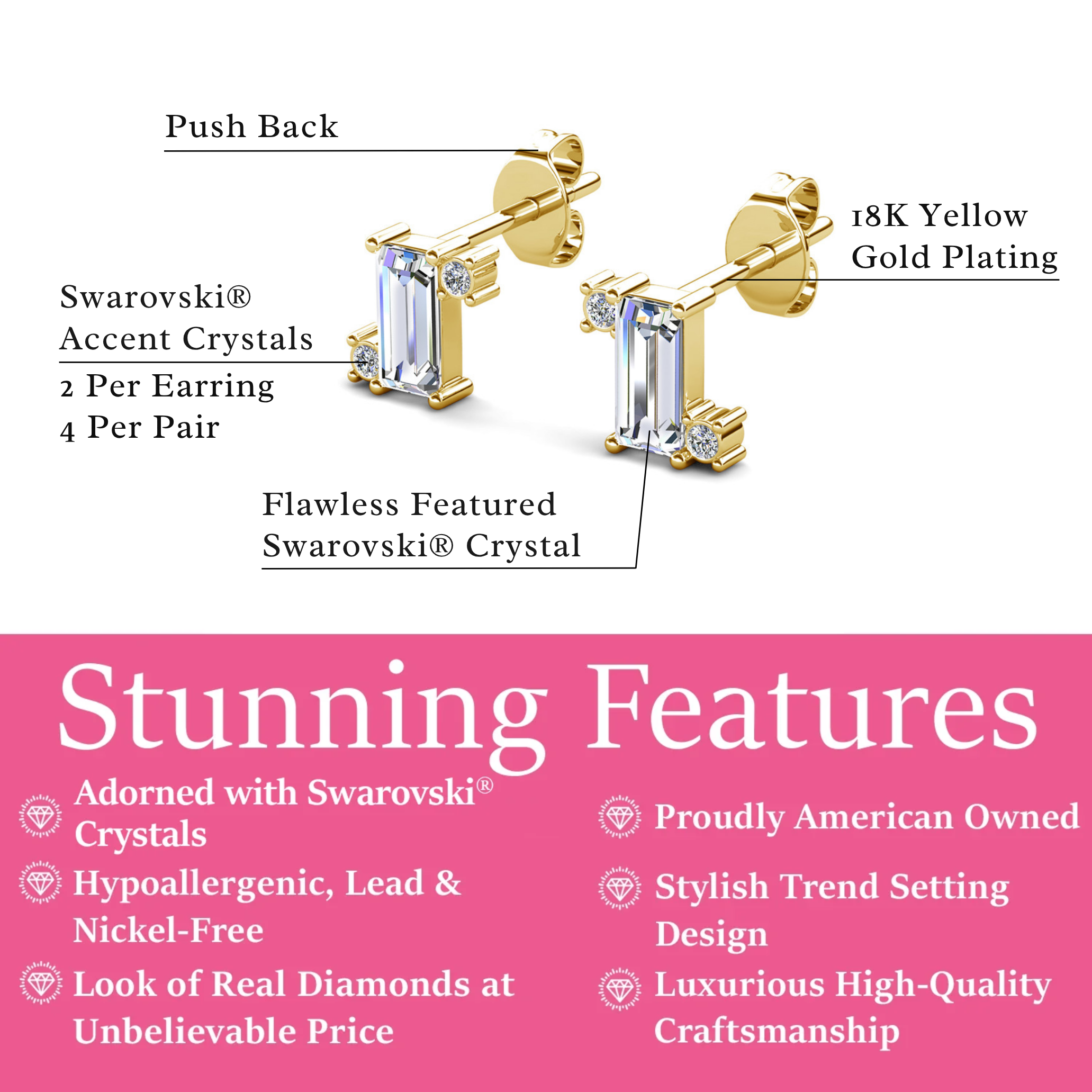 Kimberly 18k White Gold Plated Solitaire Stud Earrings with Swarovski Crystals