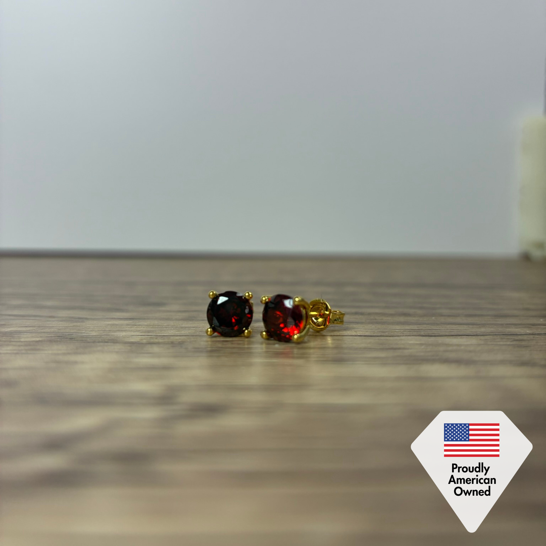 Larissa 18k Yellow Gold Plated Stud Earrings with Round Cut Ruby Gemstones