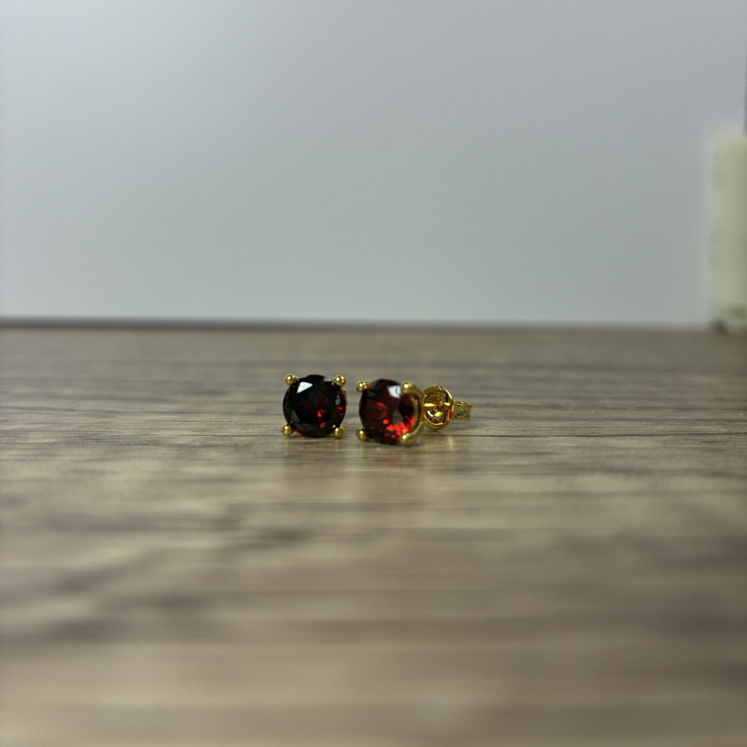 Larissa 18k Yellow Gold Plated Stud Earrings with Round Cut Ruby Gemstones
