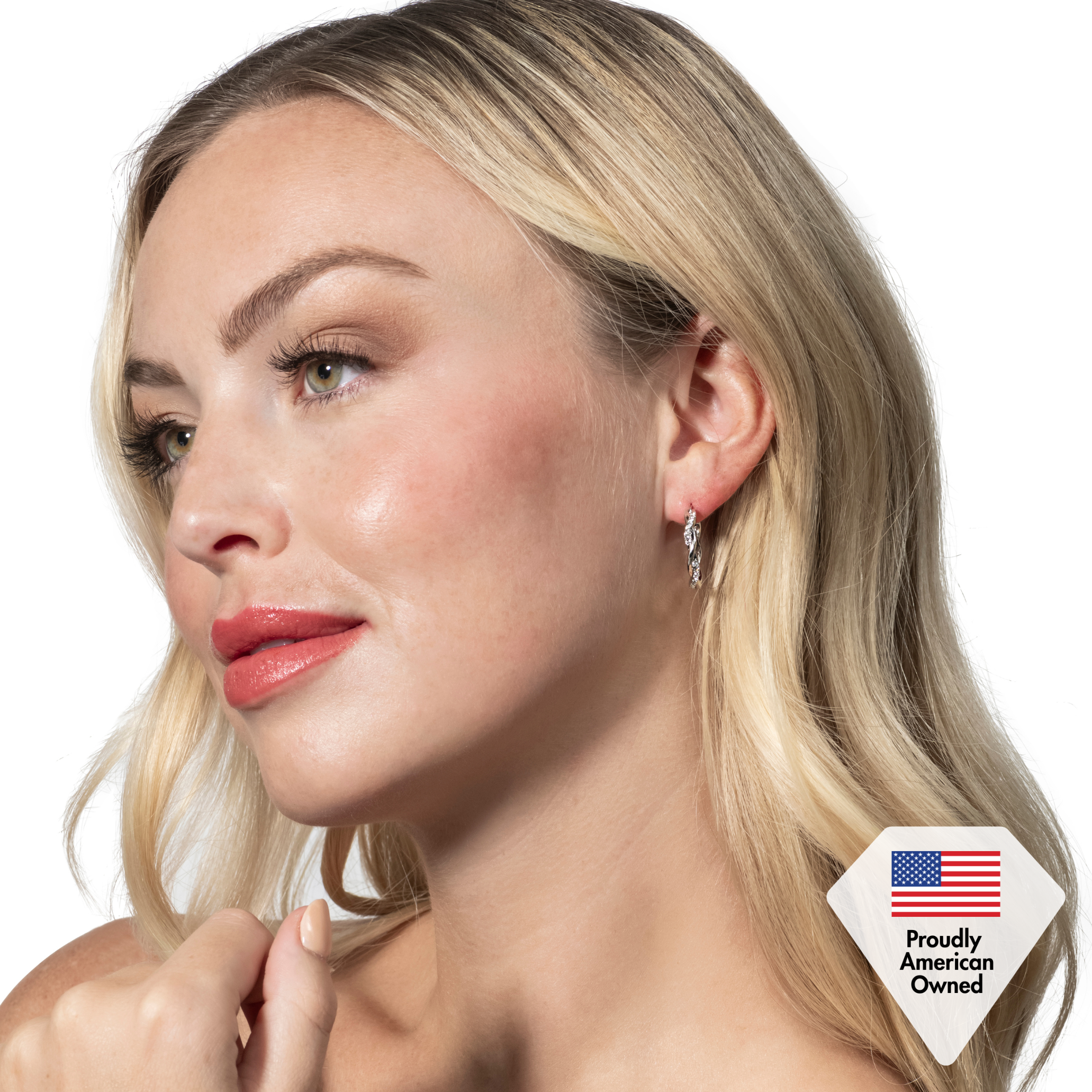 Lauren 18k White Gold Plated 22mm Hoop Earrings & Strength and Peace Shadow Card