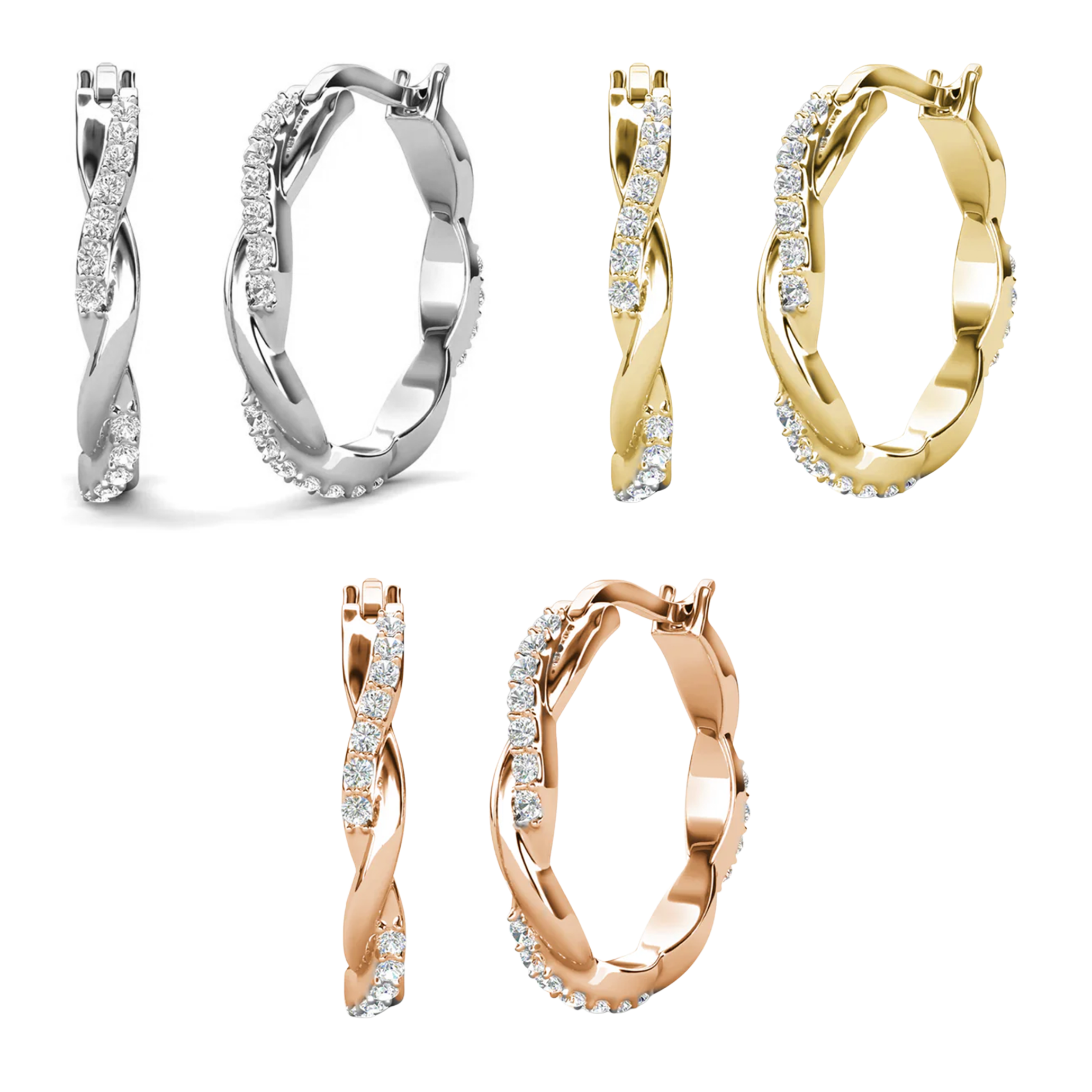 Lauren 18k White Gold Plated 22mm Twisted Hoop Earrings with Swarovski Crystals