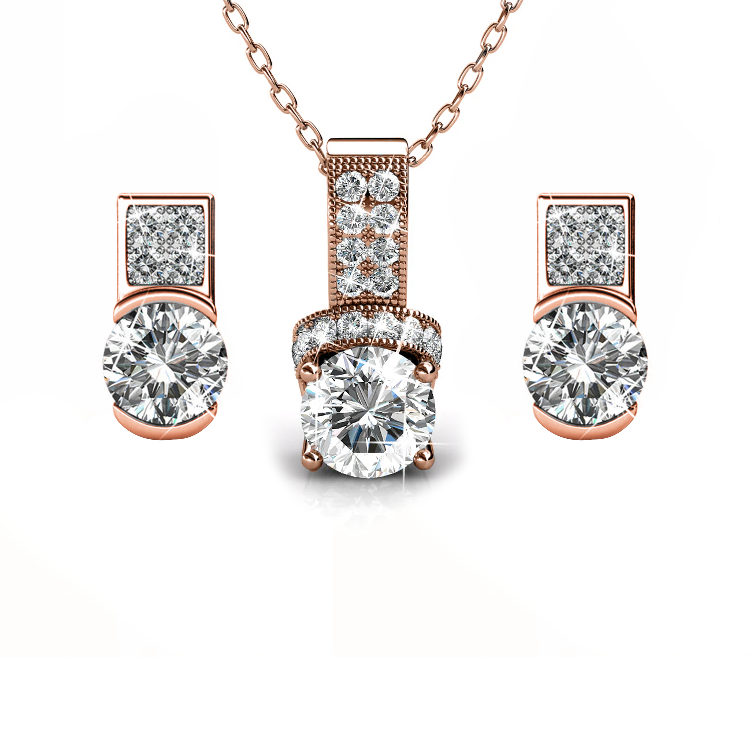 Laya 18k White Gold Pendant Necklace and Earrings Jewelry Set with Swarovski Crystals