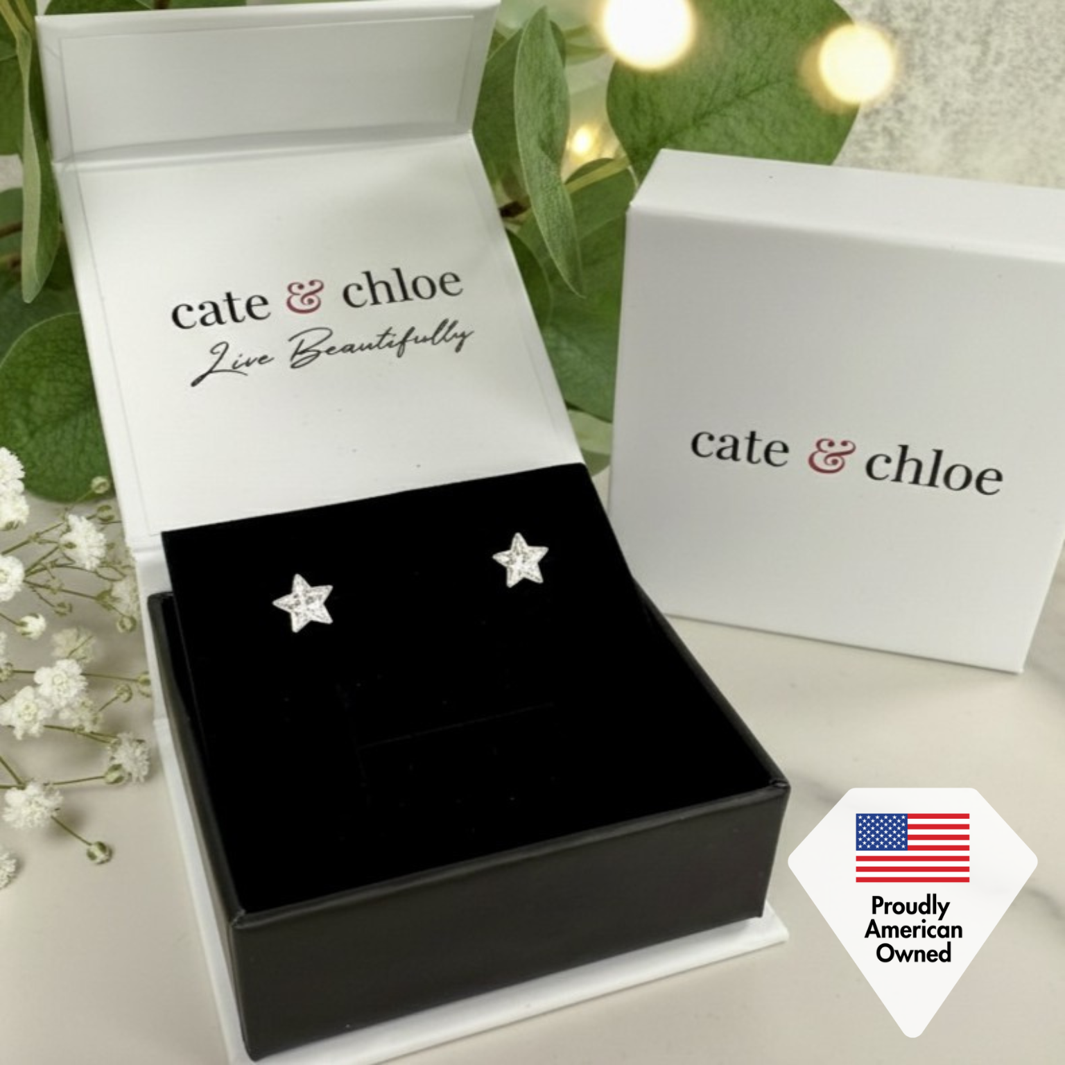Lealani 18k White Gold Plated Stud Earrings with Swarovski Crystals