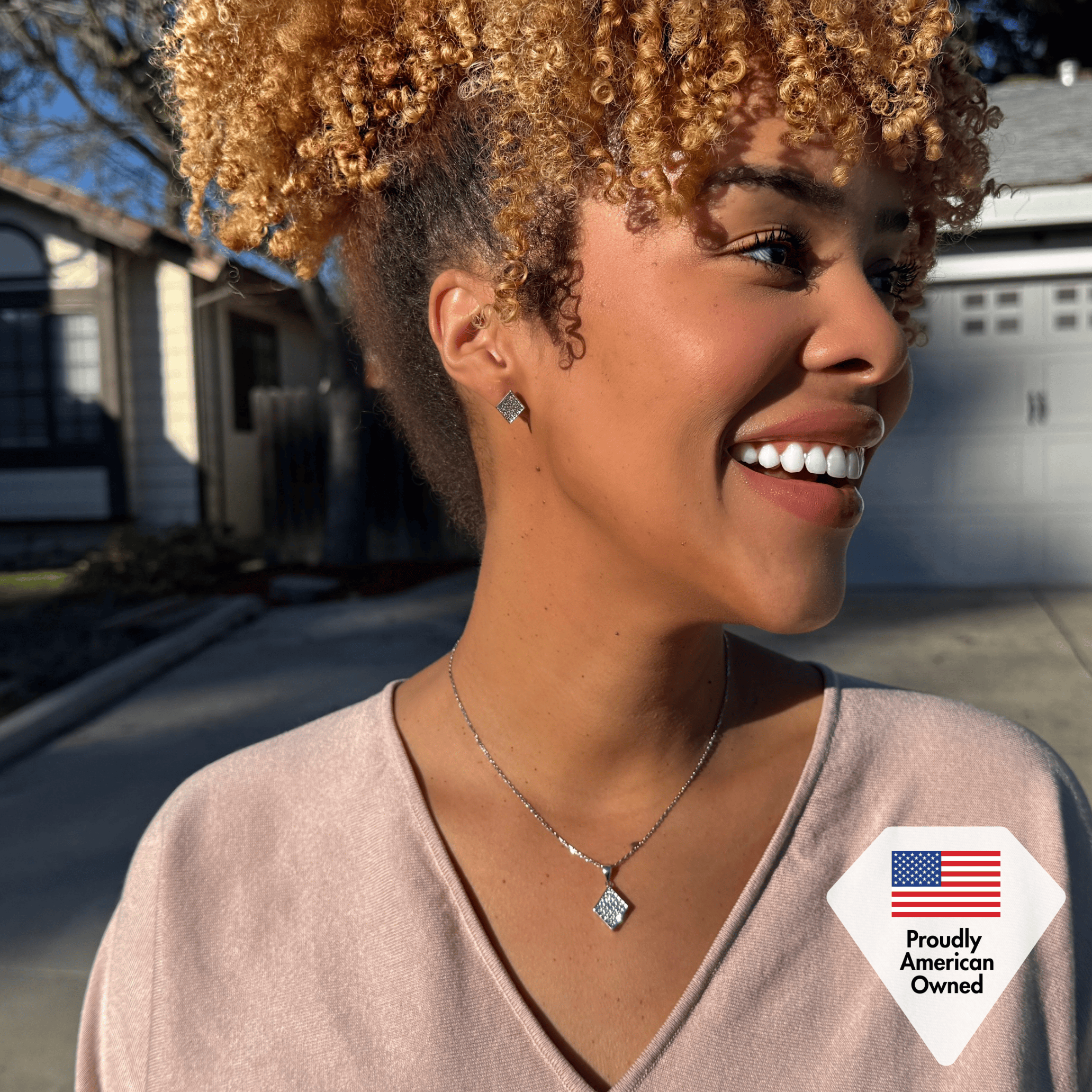 Lennon 18k White Gold Diamond Shaped Pendant Necklace with Swarovski Crystals