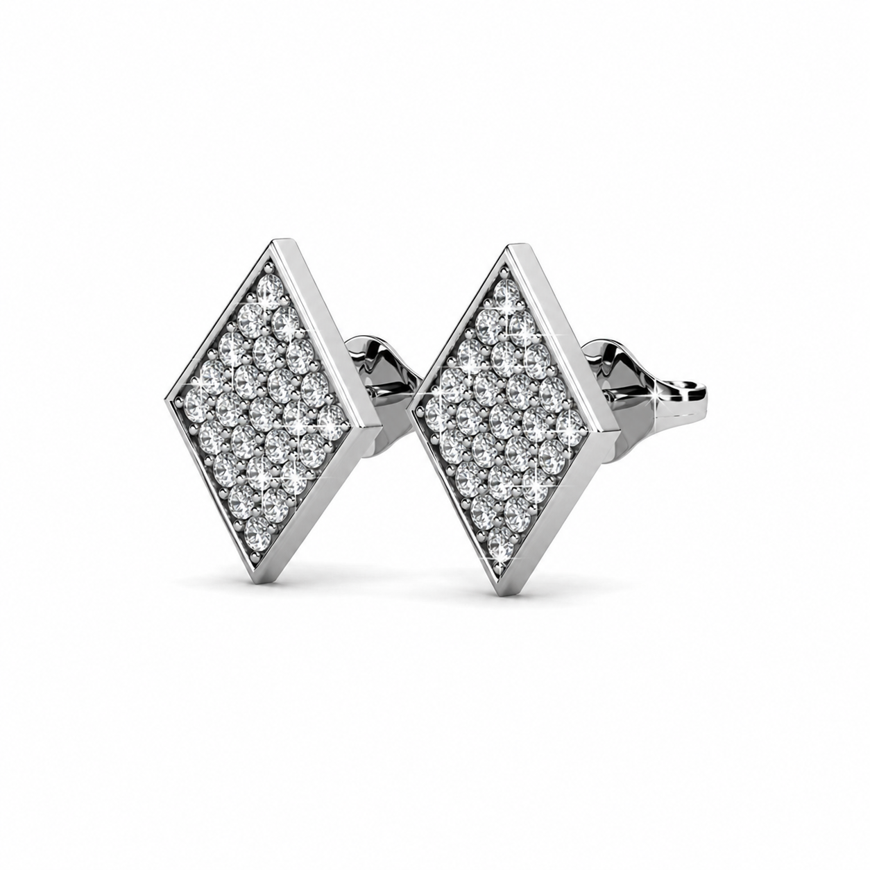 Lennon 18k White Gold Plated Diamond Shaped Stud Earrings with Swarovski Crystals