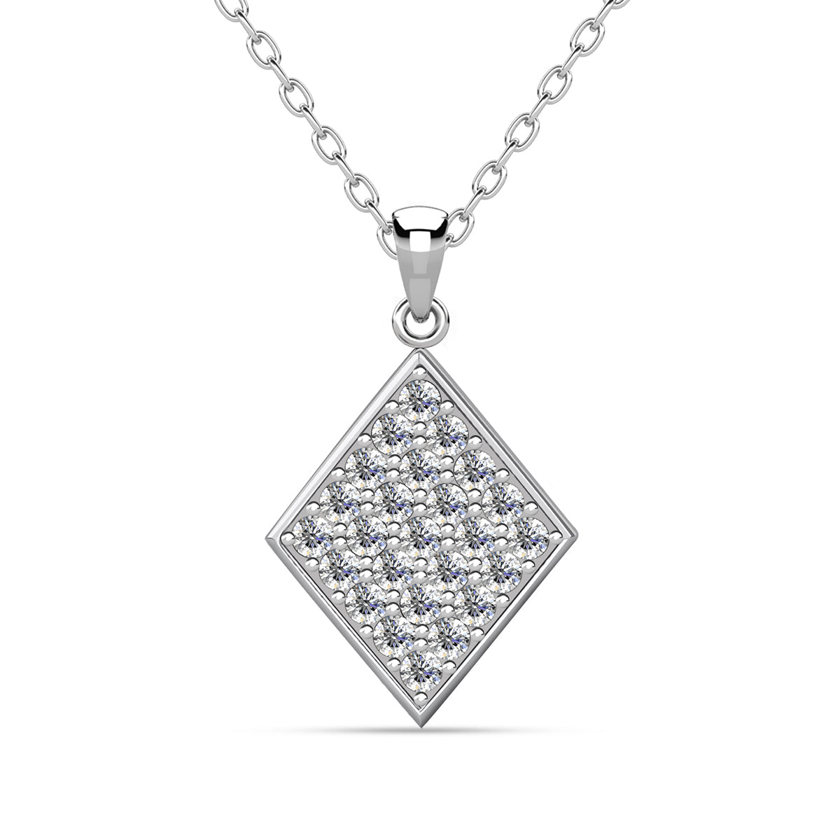 Lennon 18k White Gold Diamond Shaped Pendant Necklace with Swarovski Crystals