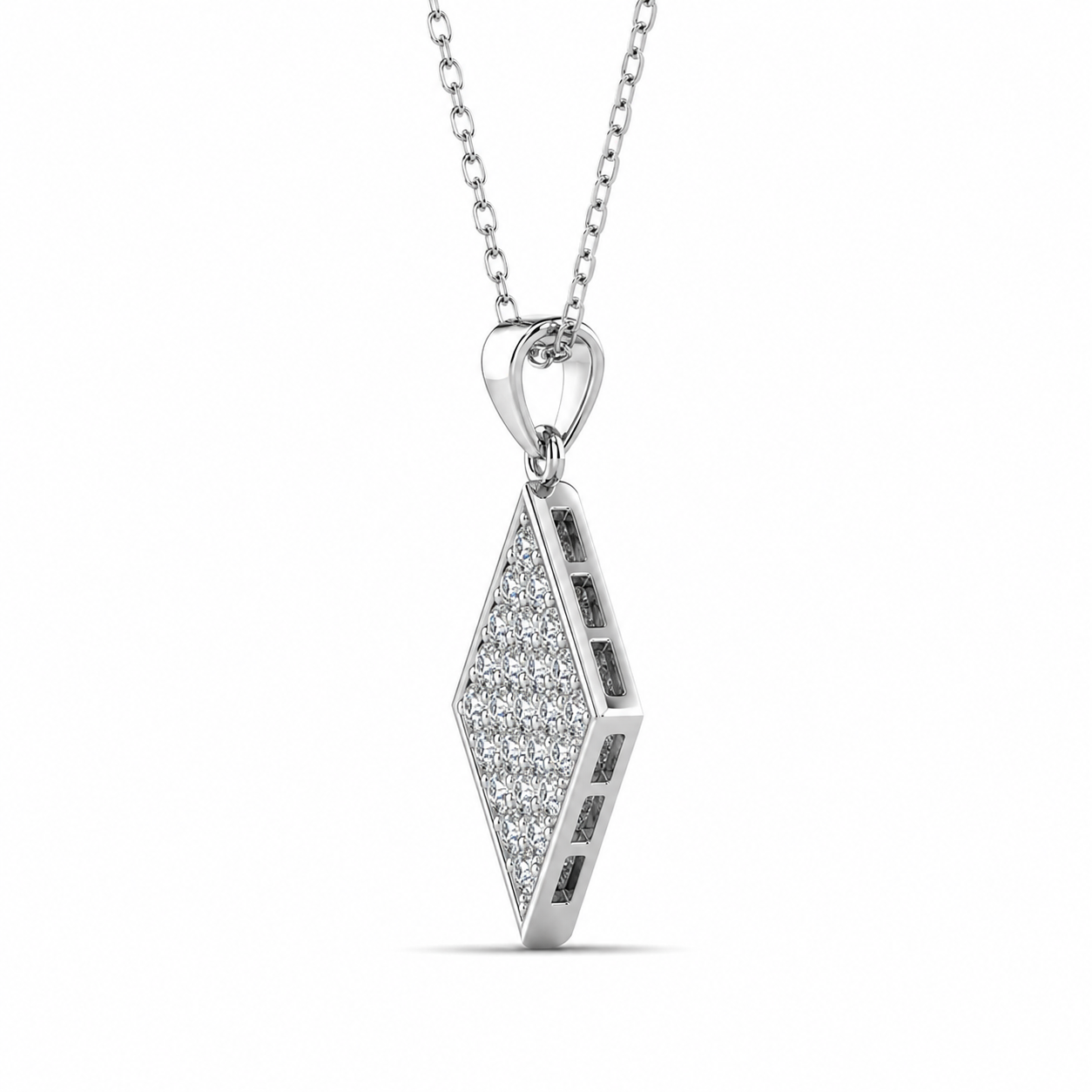 Lennon 18k White Gold Diamond Shaped Pendant Necklace with Swarovski Crystals