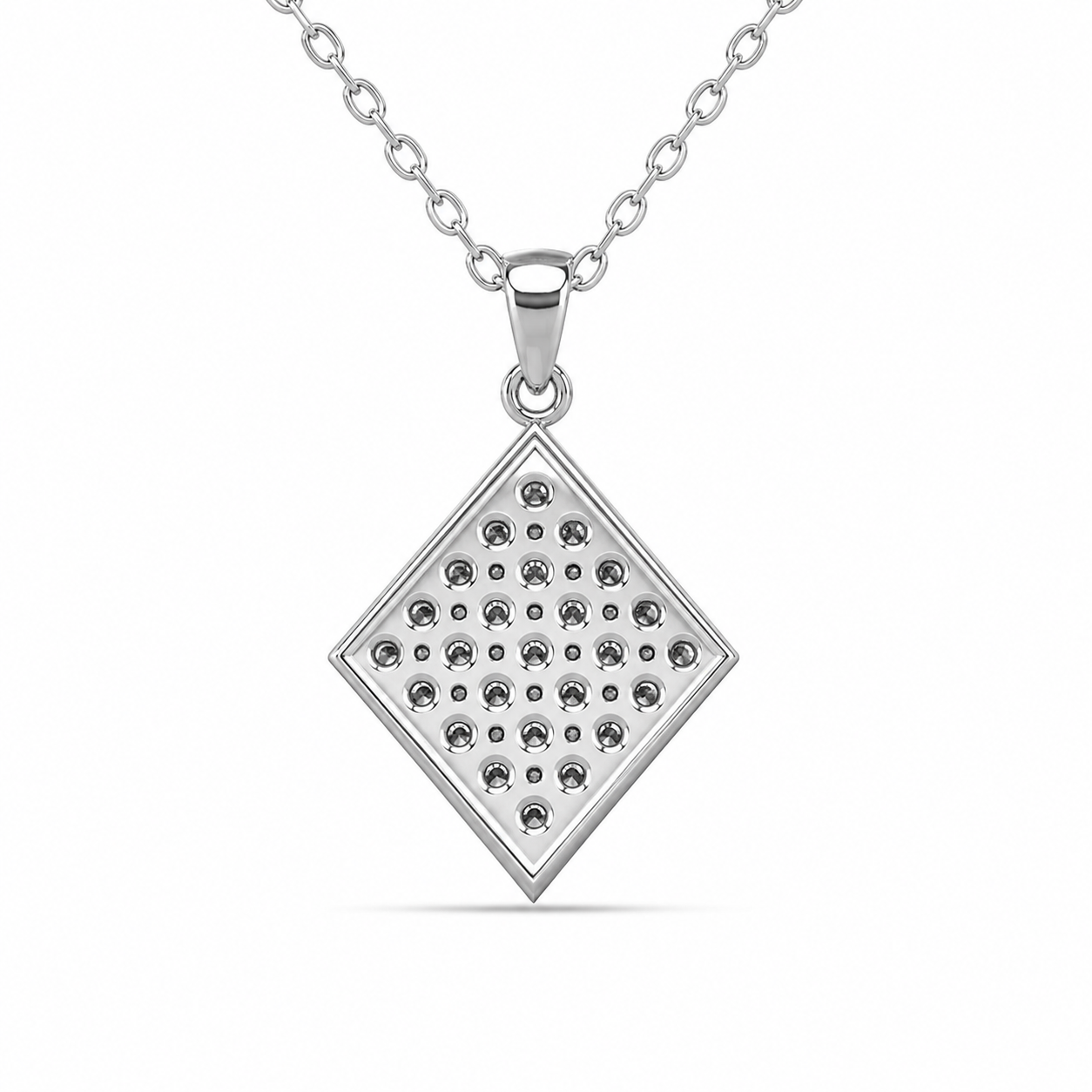 Lennon 18k White Gold Diamond Shaped Pendant Necklace with Swarovski Crystals