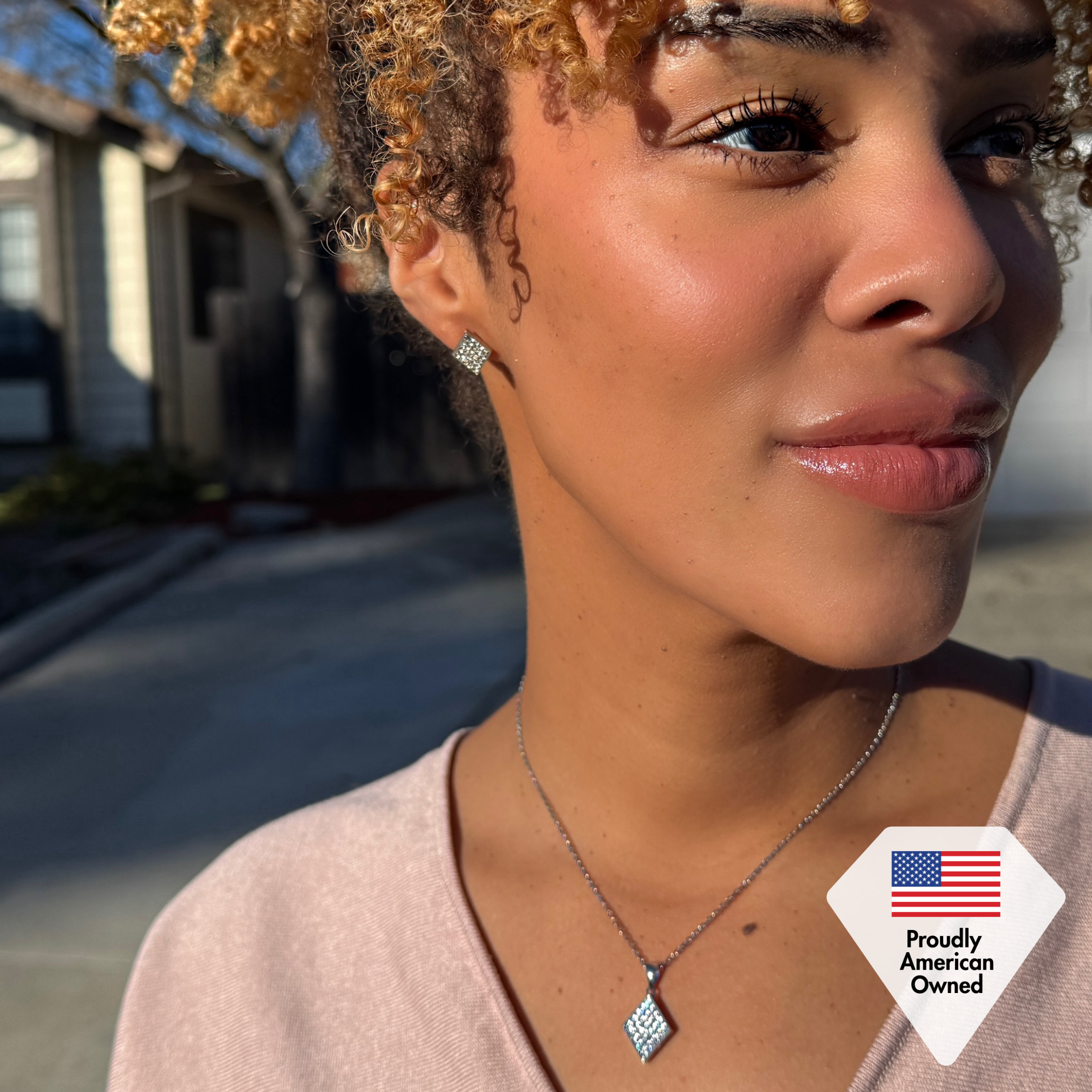 Lennon 18k White Gold Necklace and Stud Earrings Jewelry Set with Crystals