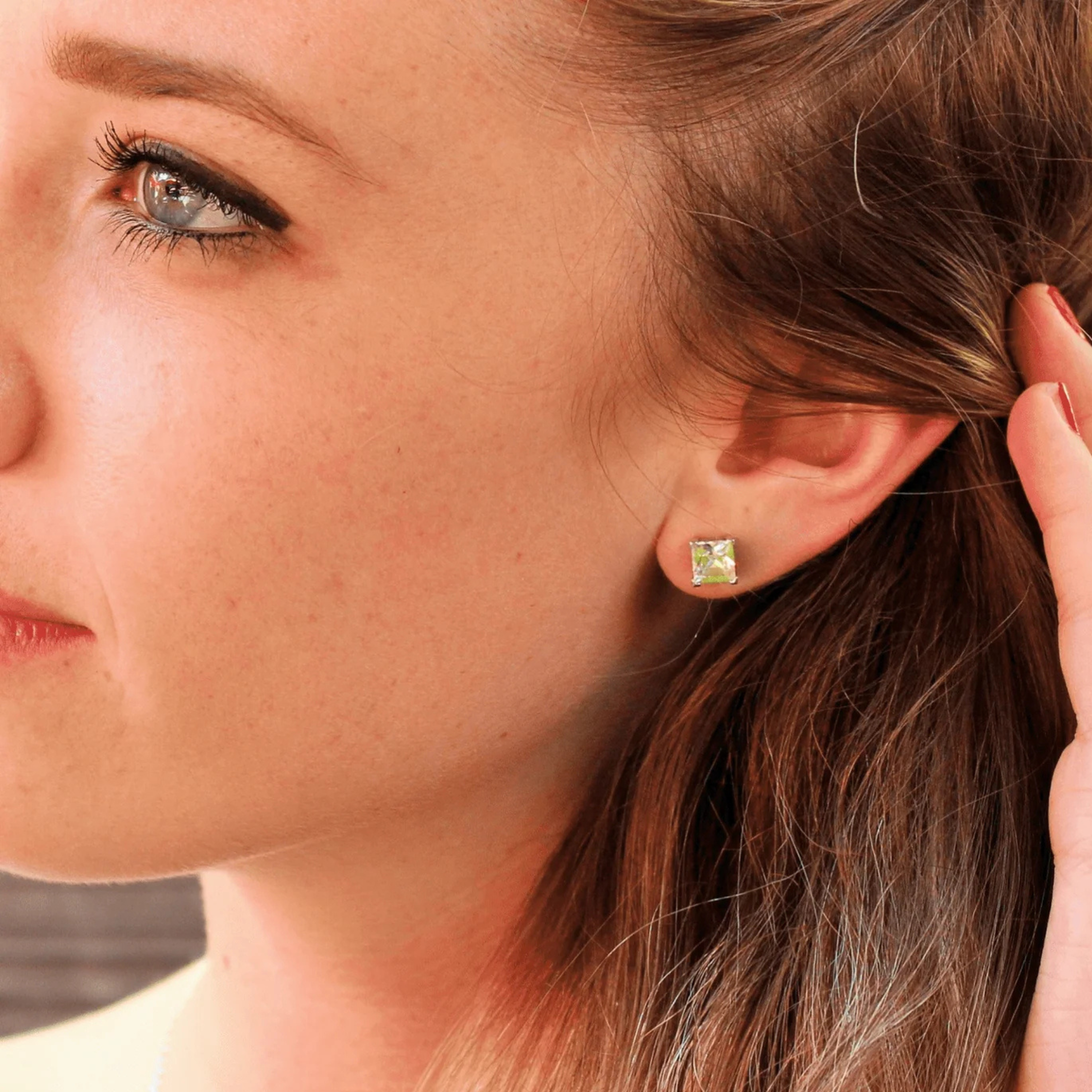 Brooke 18k White Gold Plated Stud Earrings with Princess Cut Swarovski Crystals