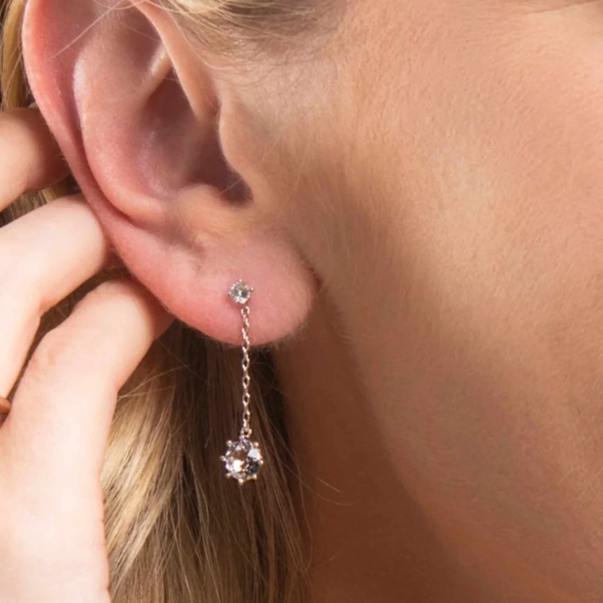 Jessie 18K White Gold Plated Dangle Stud Earrings with Swarovski Crystals - FAB FAV