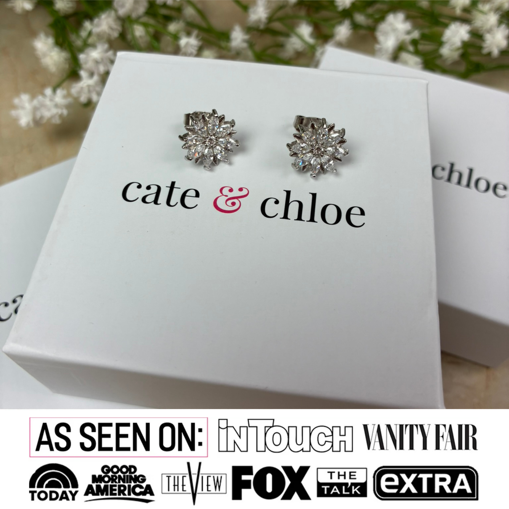 Lily 18k White Gold Plated Flower Stud Earrings with Simulated Diamond Crystals