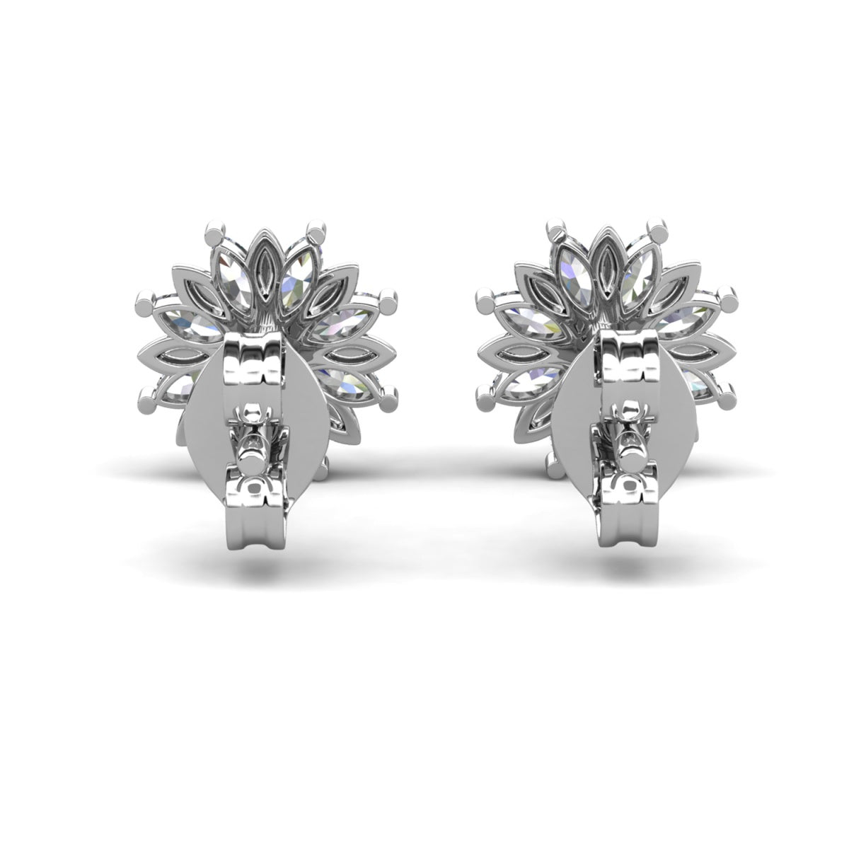 Lily 18k White Gold Plated Flower Stud Earrings with Simulated Diamond Crystals