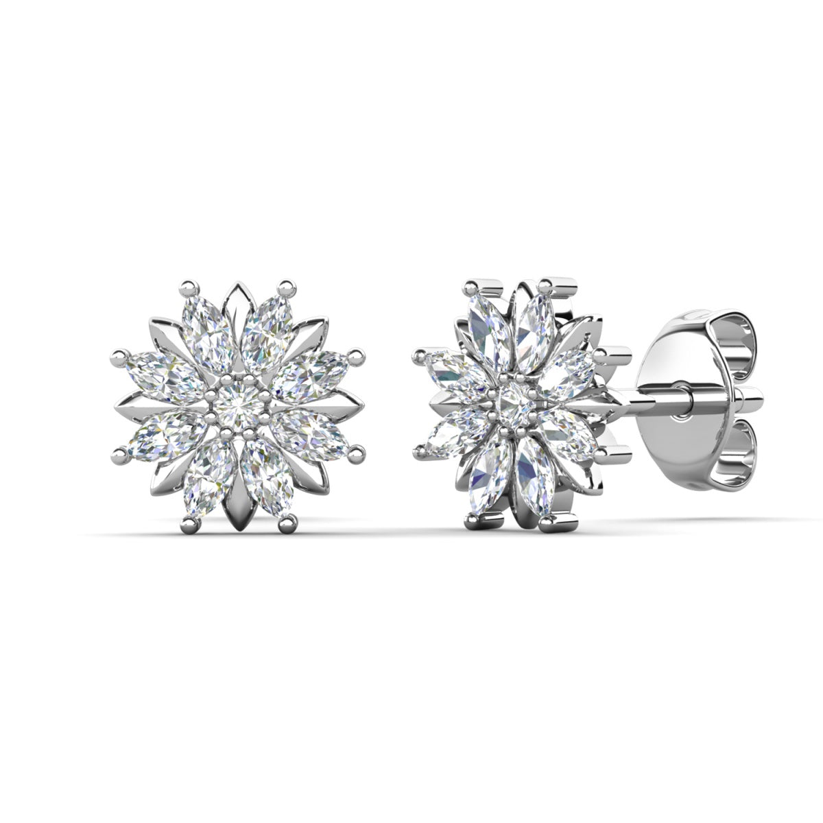 Lily 18k White Gold Plated Flower Stud Earrings with Simulated Diamond Crystals