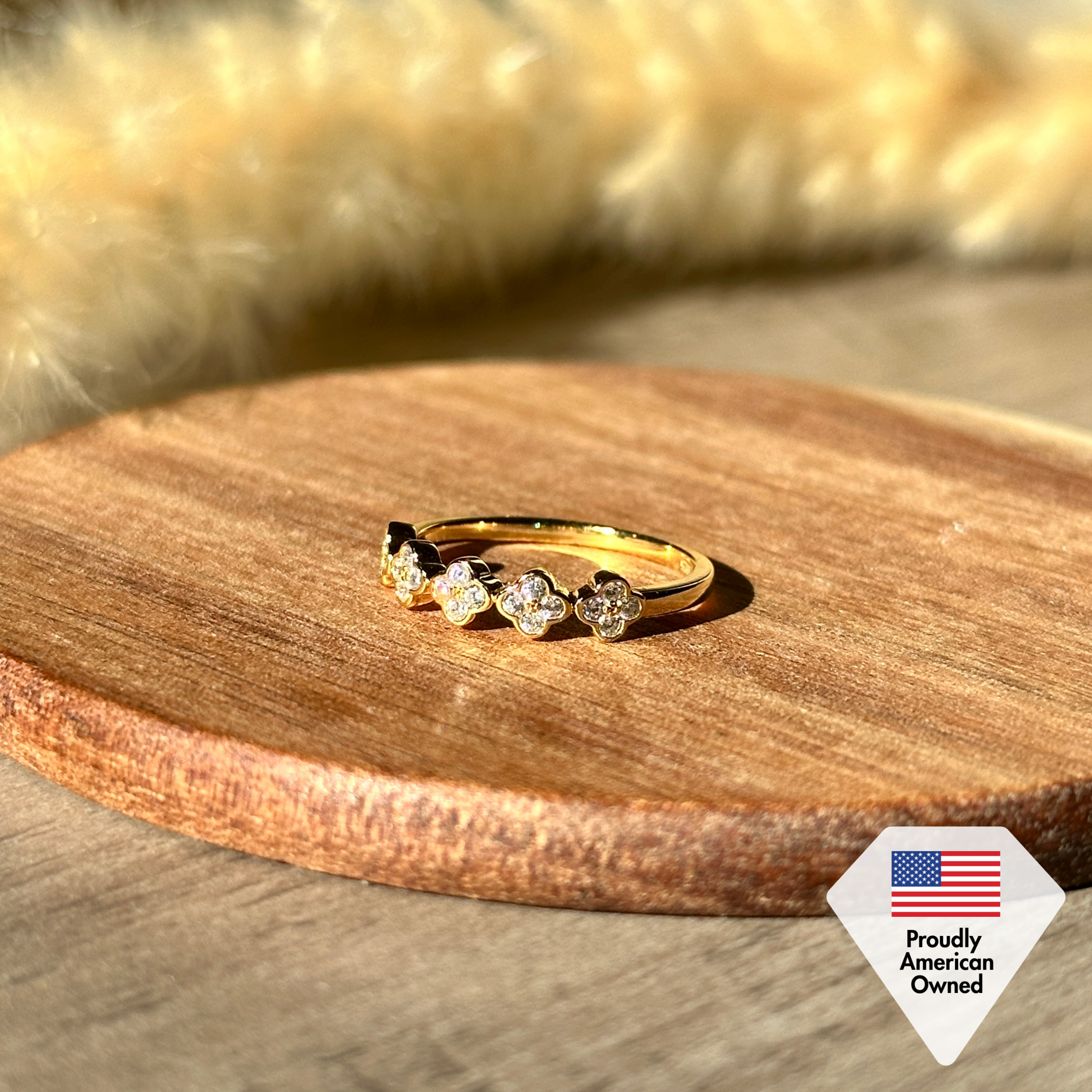 Linda 18k White Gold Plated Clover Flower Ring with Swarovski Crystals