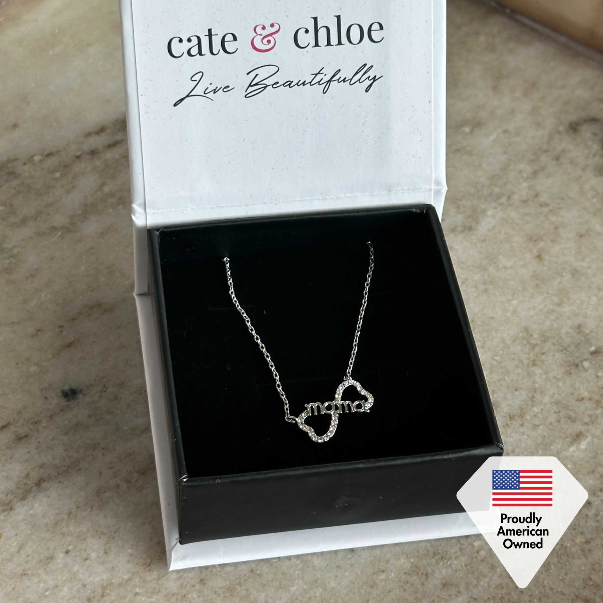 Lisa 18k White Gold Plated Infinity Mom Heart Necklace with Swarovski Crystals