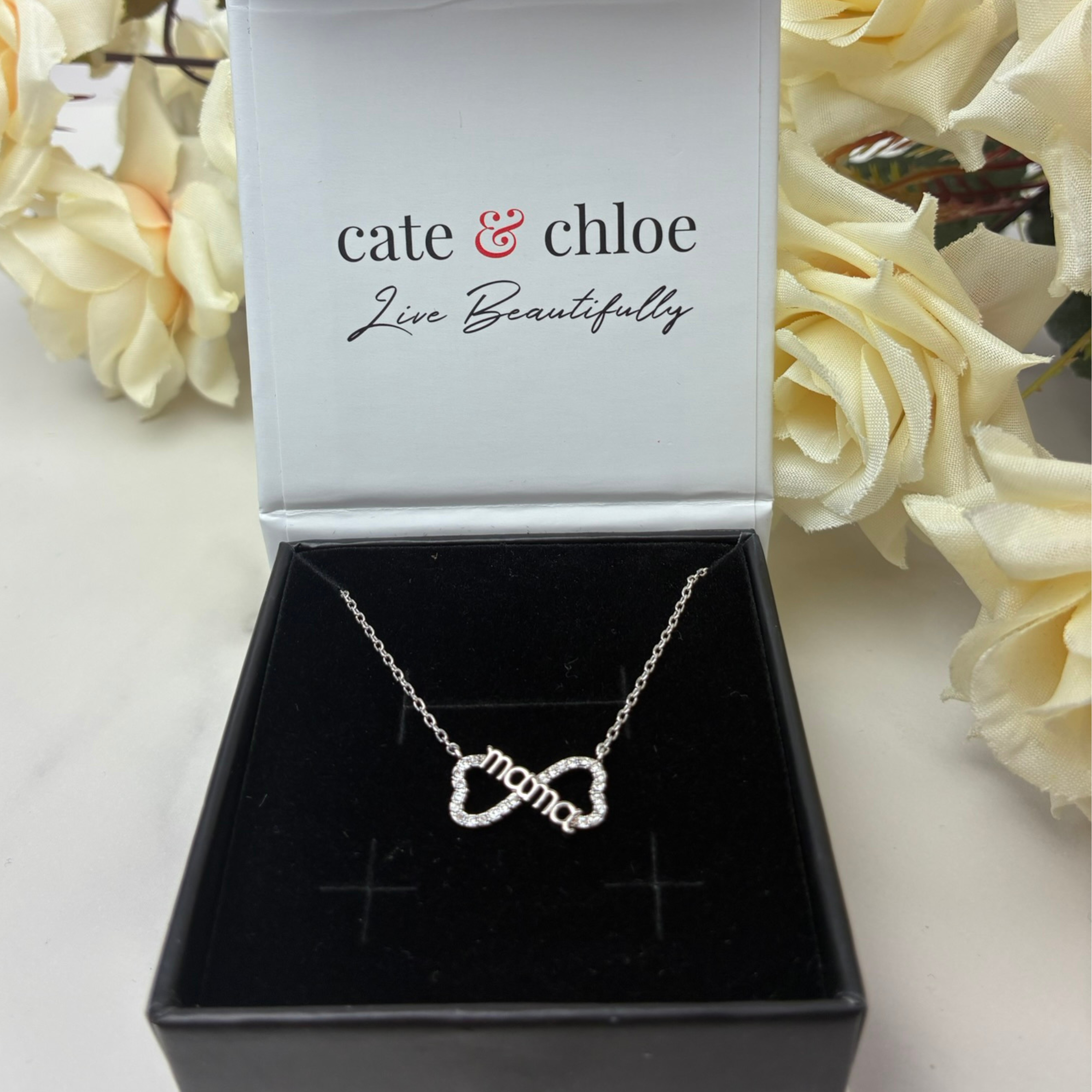 Lisa 18k White Gold Plated Infinity Mom Heart Necklace with Swarovski Crystals - FAB FAV