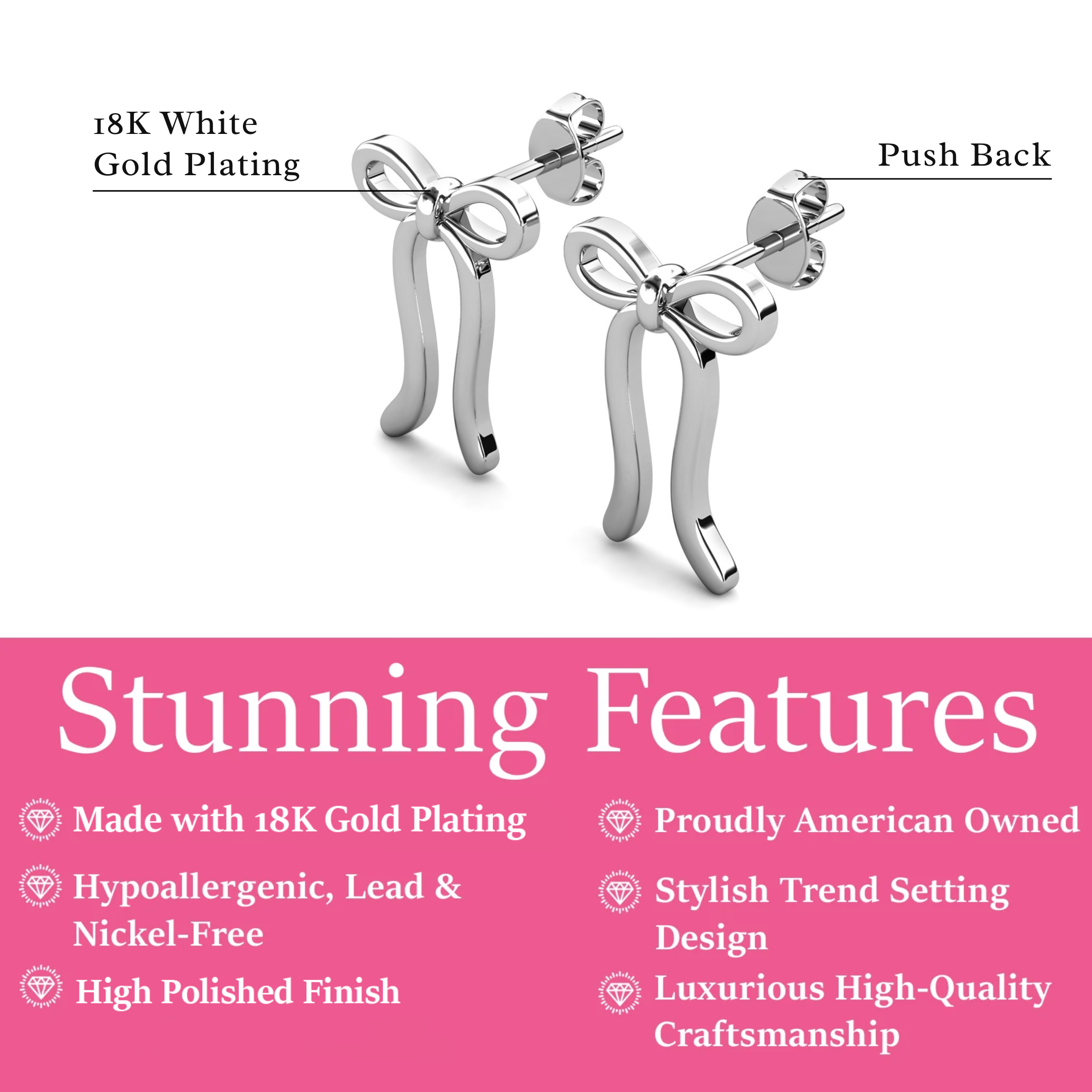 Lola 18k White Gold Plated Ribbon/Bow Drop Earrings