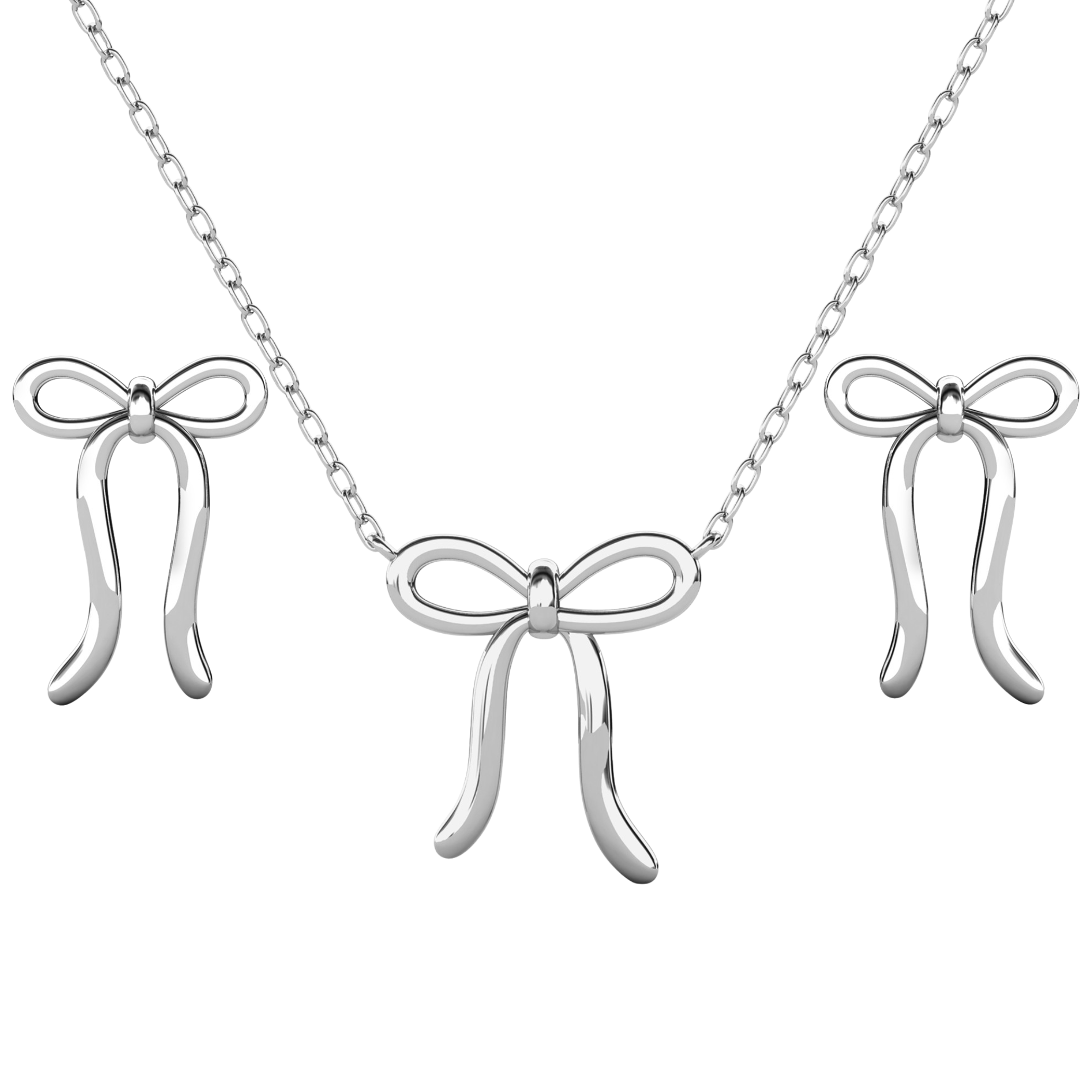 Lola 18k White Gold Plated Ribbon Drop Earrings and Necklace Jewelry Set