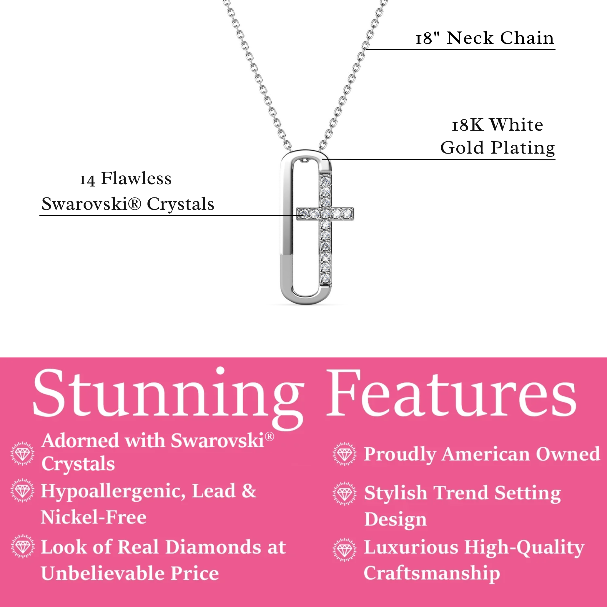 Lona 18k White Gold Plated Silver Cross Necklace with Swarovski Crystals