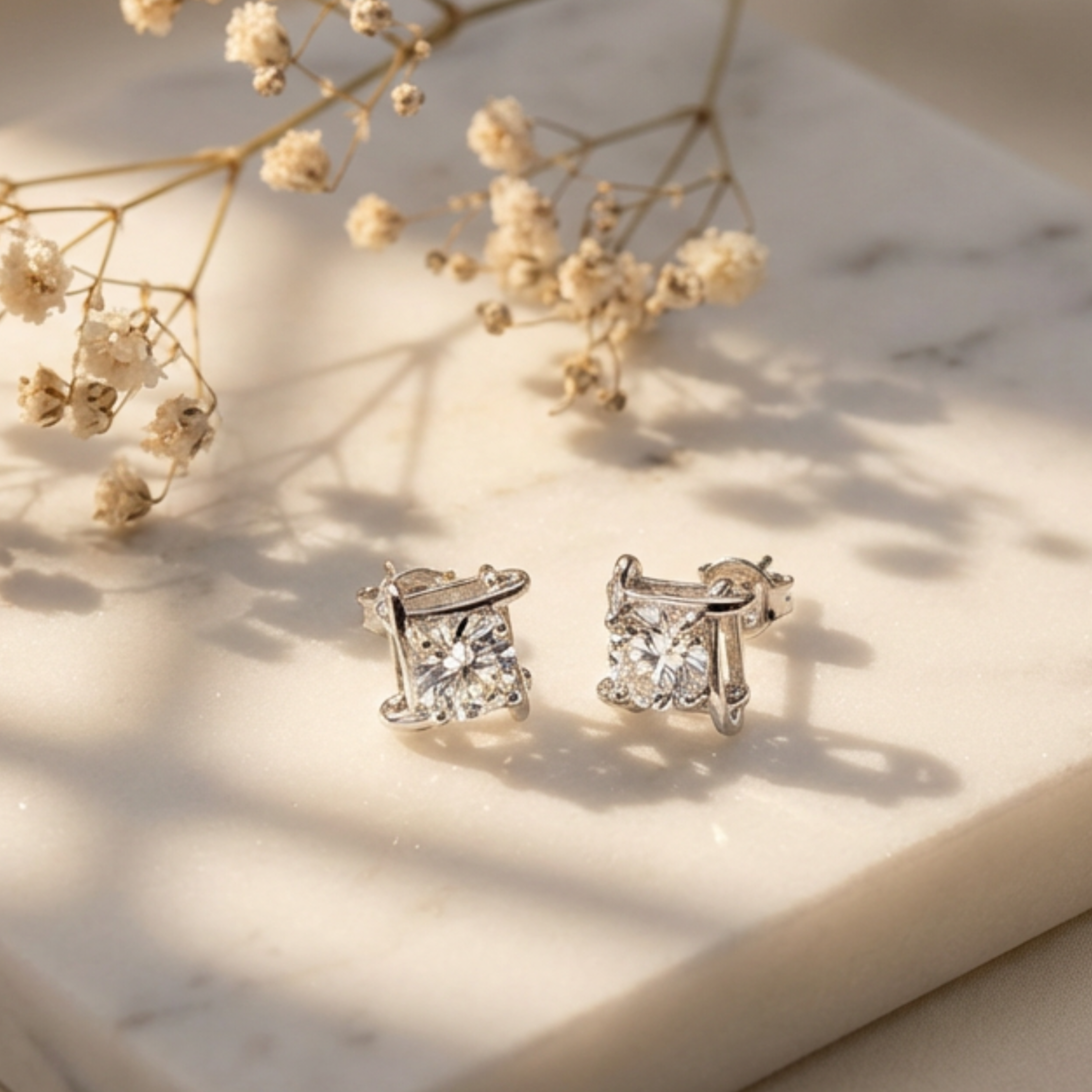 Lorelei 18k White Gold Plated Stud Earrings with Round Swarovski Crystals - Fab Fav