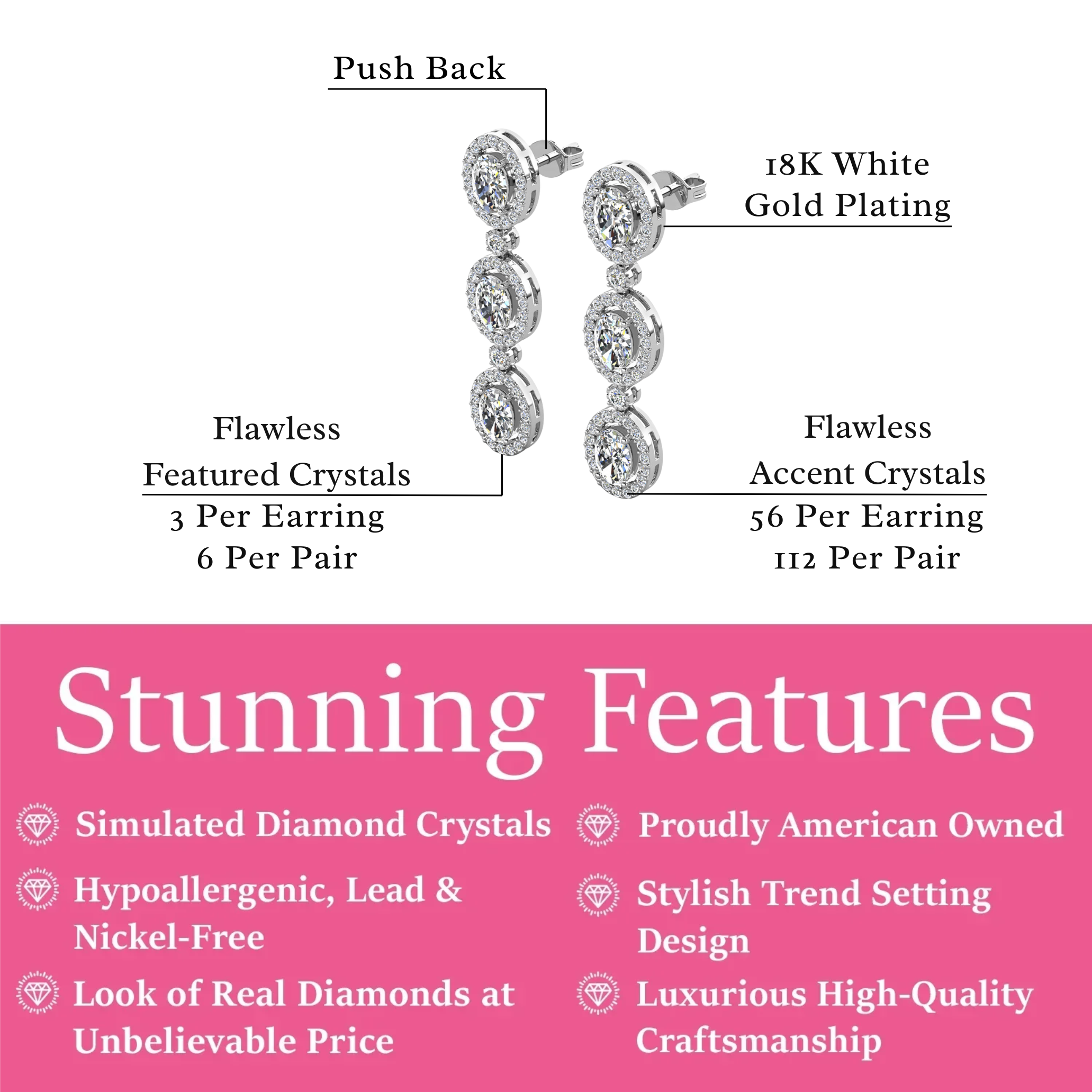 Lorraine 18k White Gold Plated Dangle Earrings with Simulated Diamond Crystals