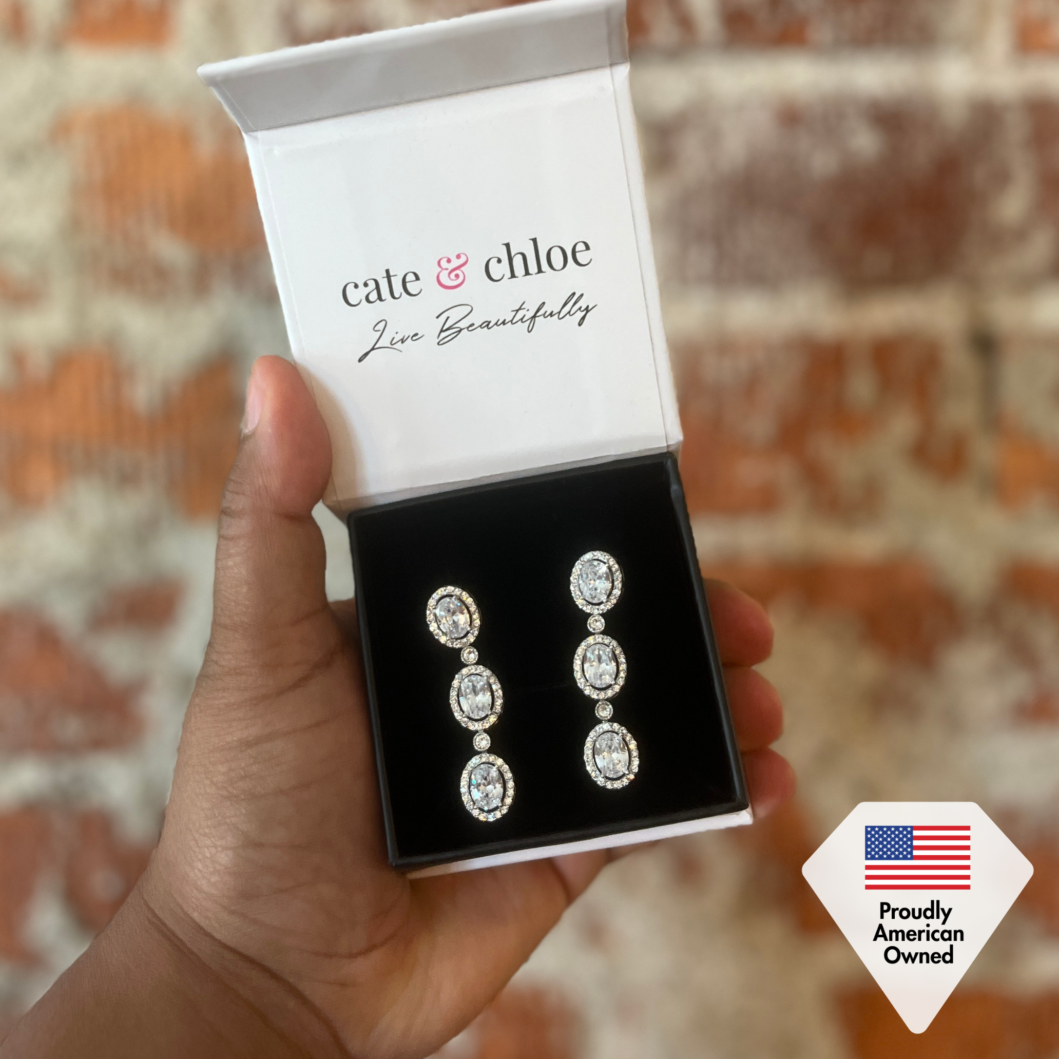 Lorraine 18k White Gold Plated Dangle Earrings with Swarovski Crystals