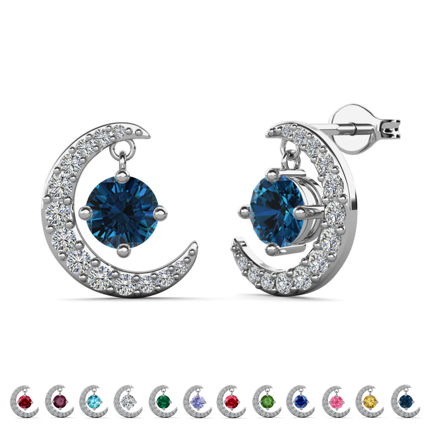 Luna 诞生石耳钉 18k 白金镀圆形切割水晶