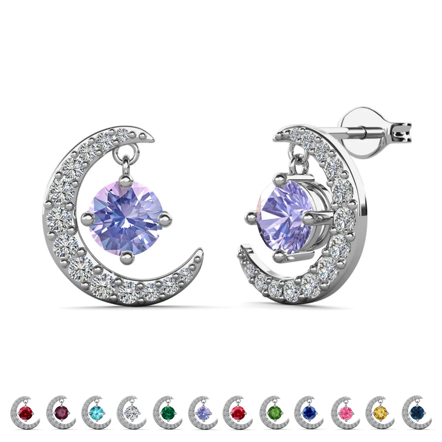 Luna 诞生石耳钉 18k 白金镀圆形切割水晶