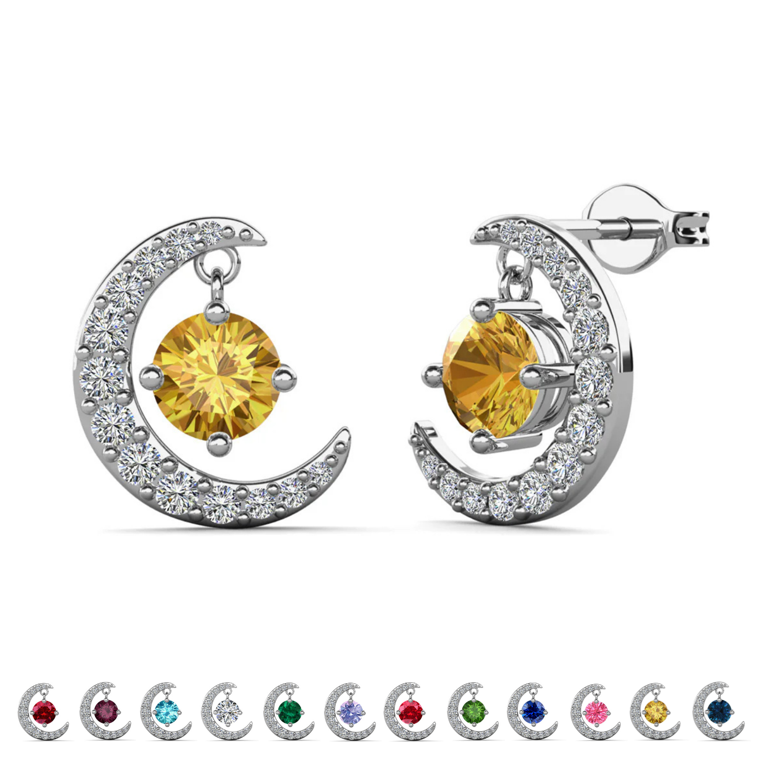 Luna 诞生石耳钉 18k 白金镀圆形切割水晶
