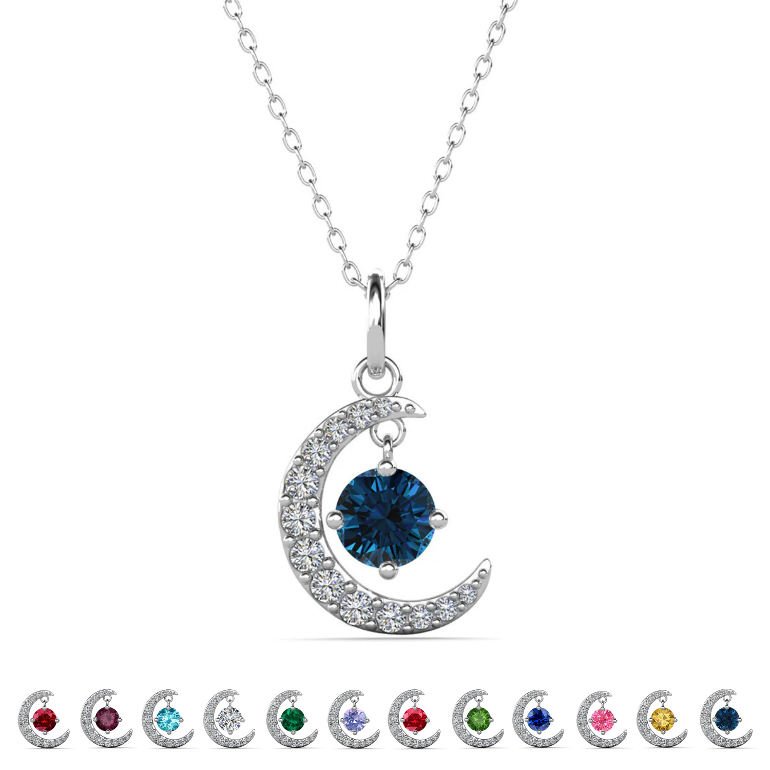 Luna 生日石项链 18k 白金镀圆形切割水晶