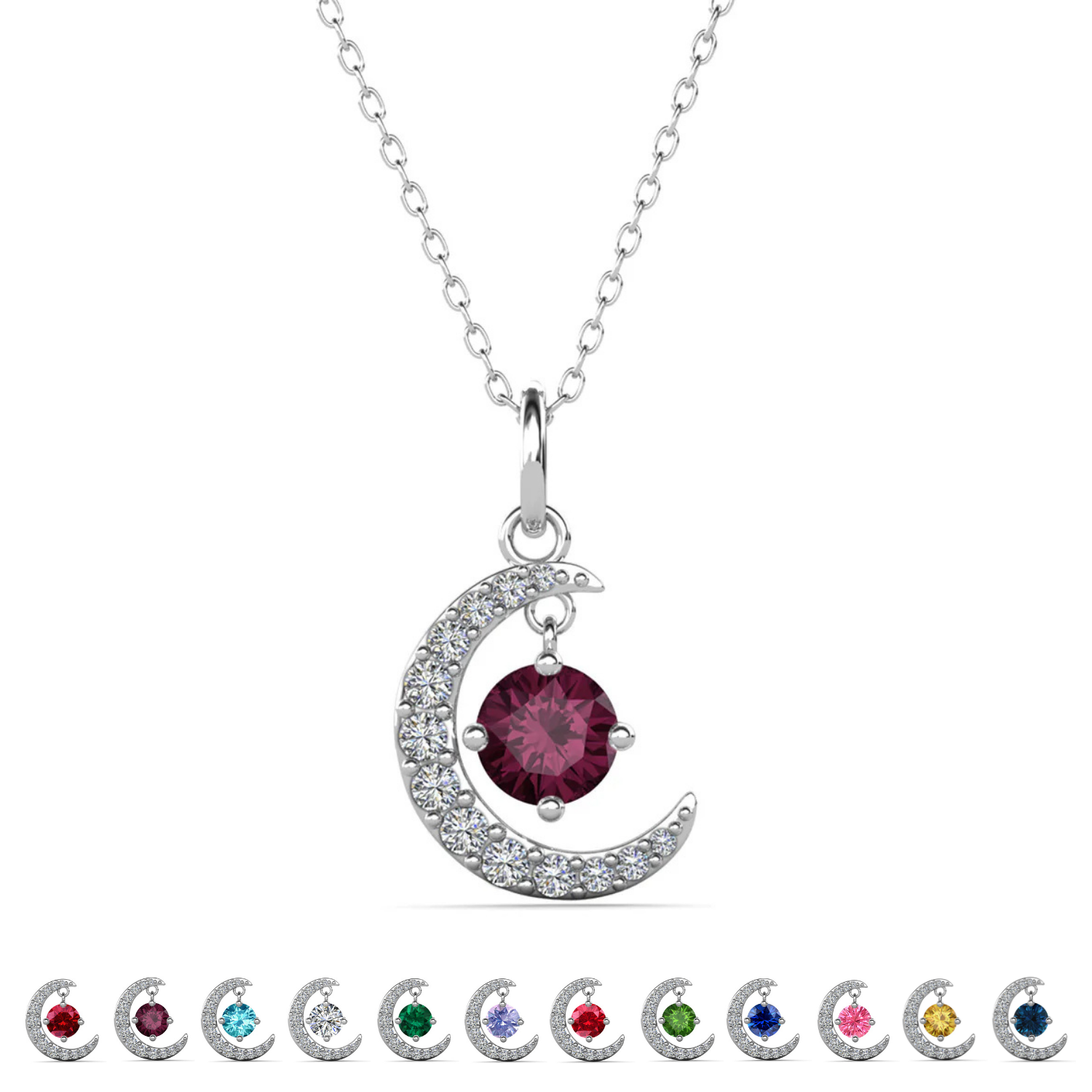 Luna 生日石项链 18k 白金镀圆形切割水晶