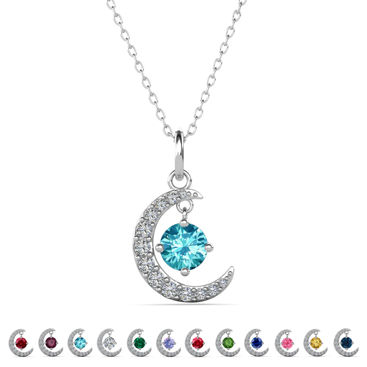Luna 生日石项链 18k 白金镀圆形切割水晶