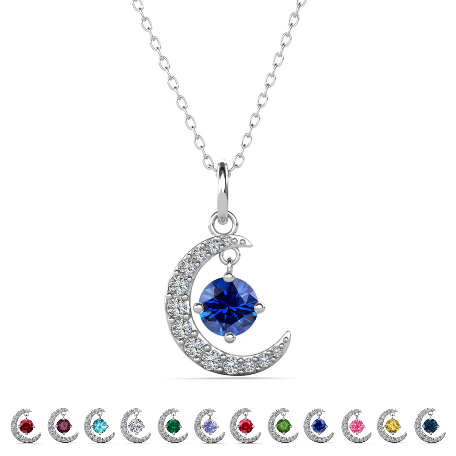 Luna 生日石项链 18k 白金镀圆形切割水晶