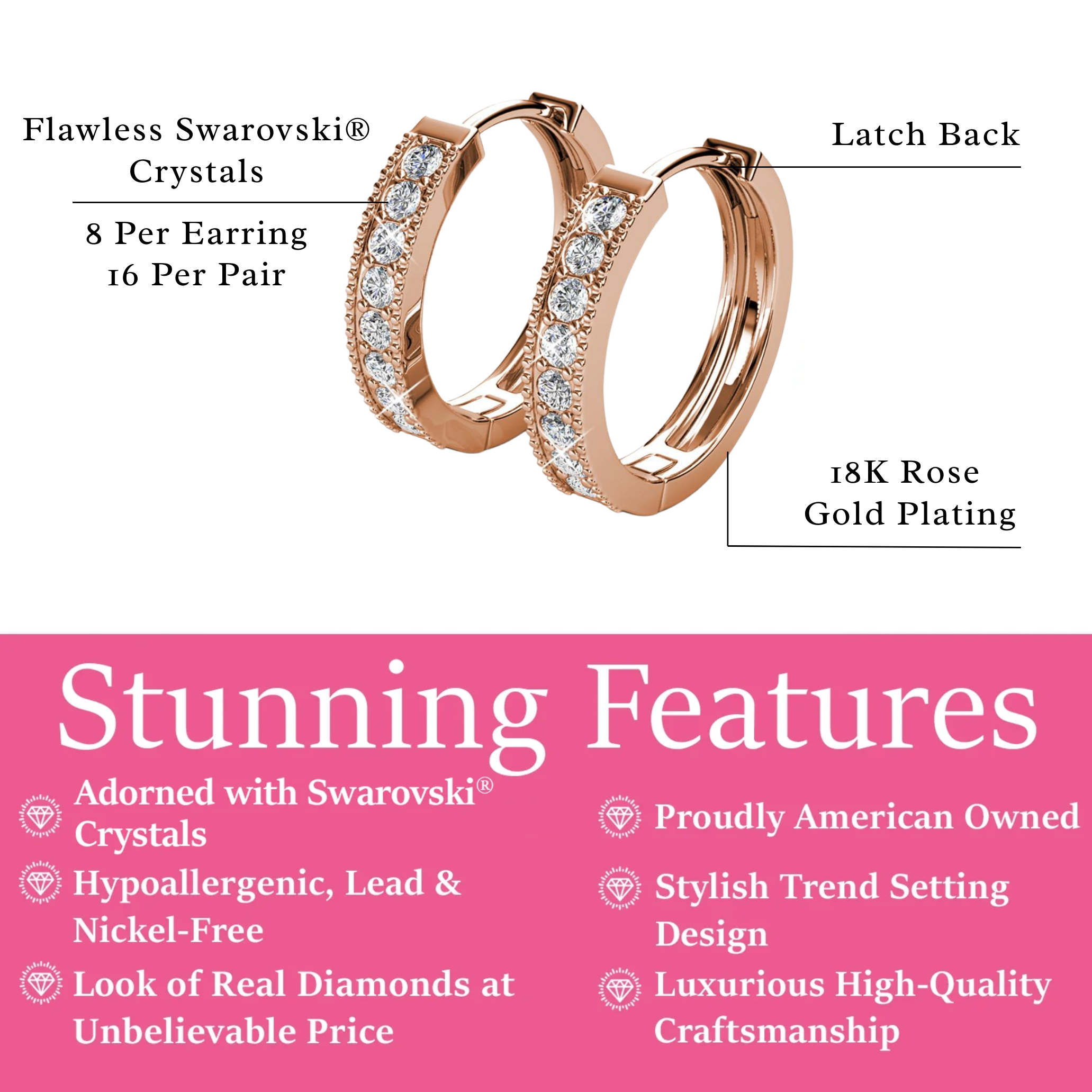 Lydia 18k White Gold Plated 16mm Hoop Earrings with Swarovski Crystals