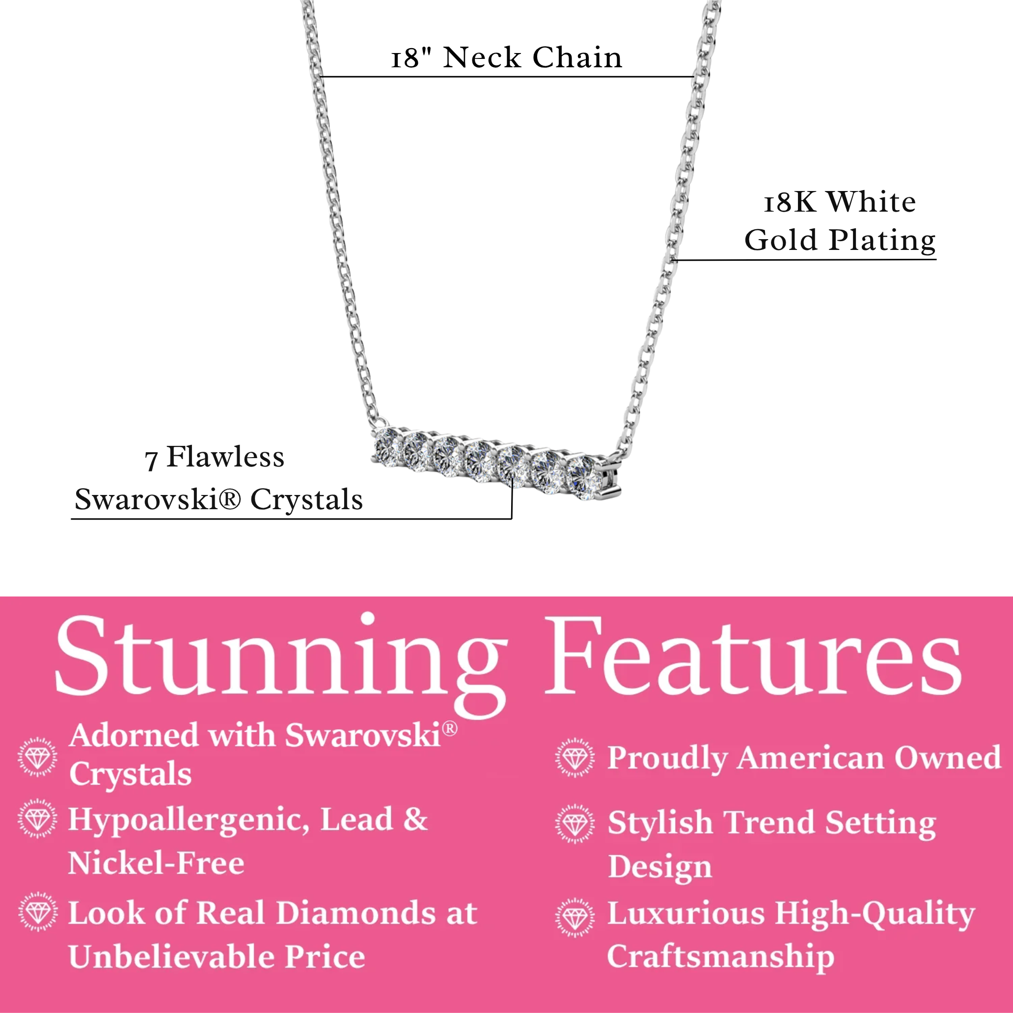Lynn 18k White Gold Plated Necklace with Swarovski Crystals