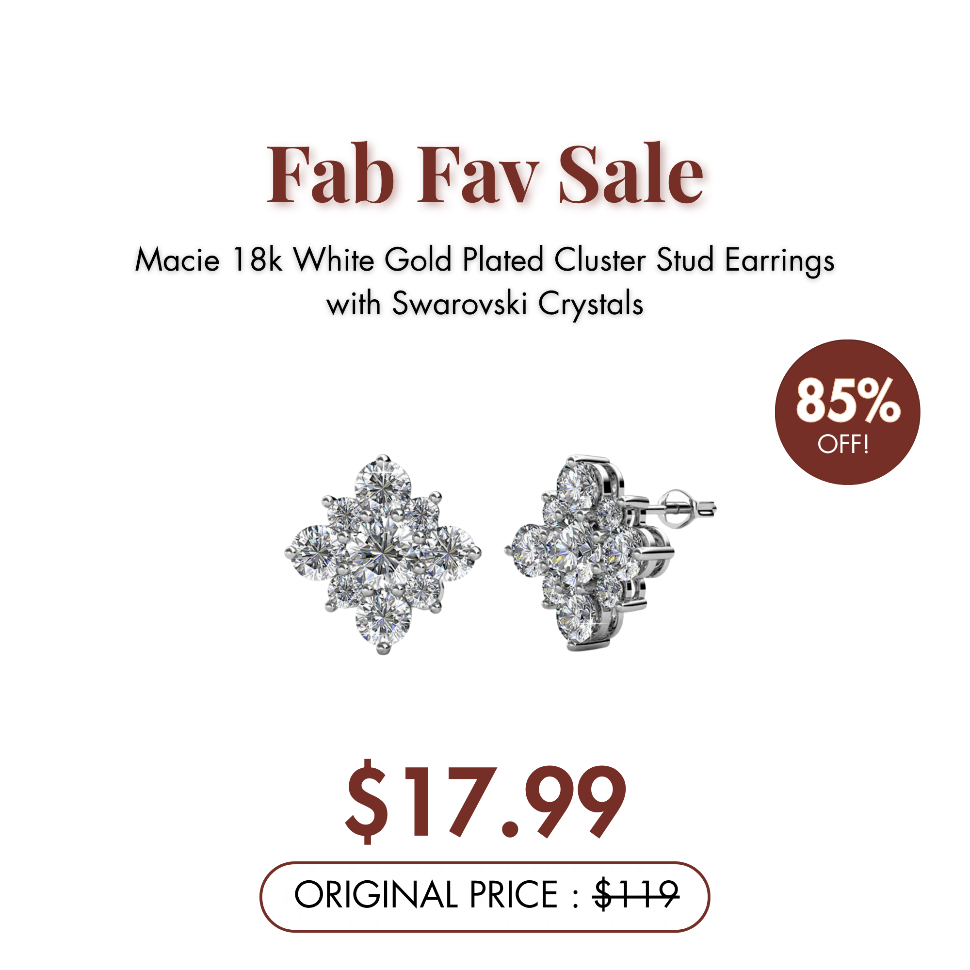 Macie 18k 白金镀金簇状水晶耳钉