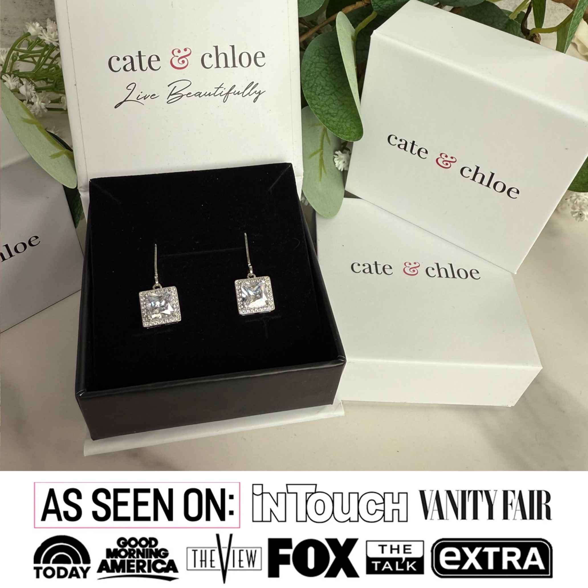 Maeve 镀 18k 白金水晶吊坠光环耳环